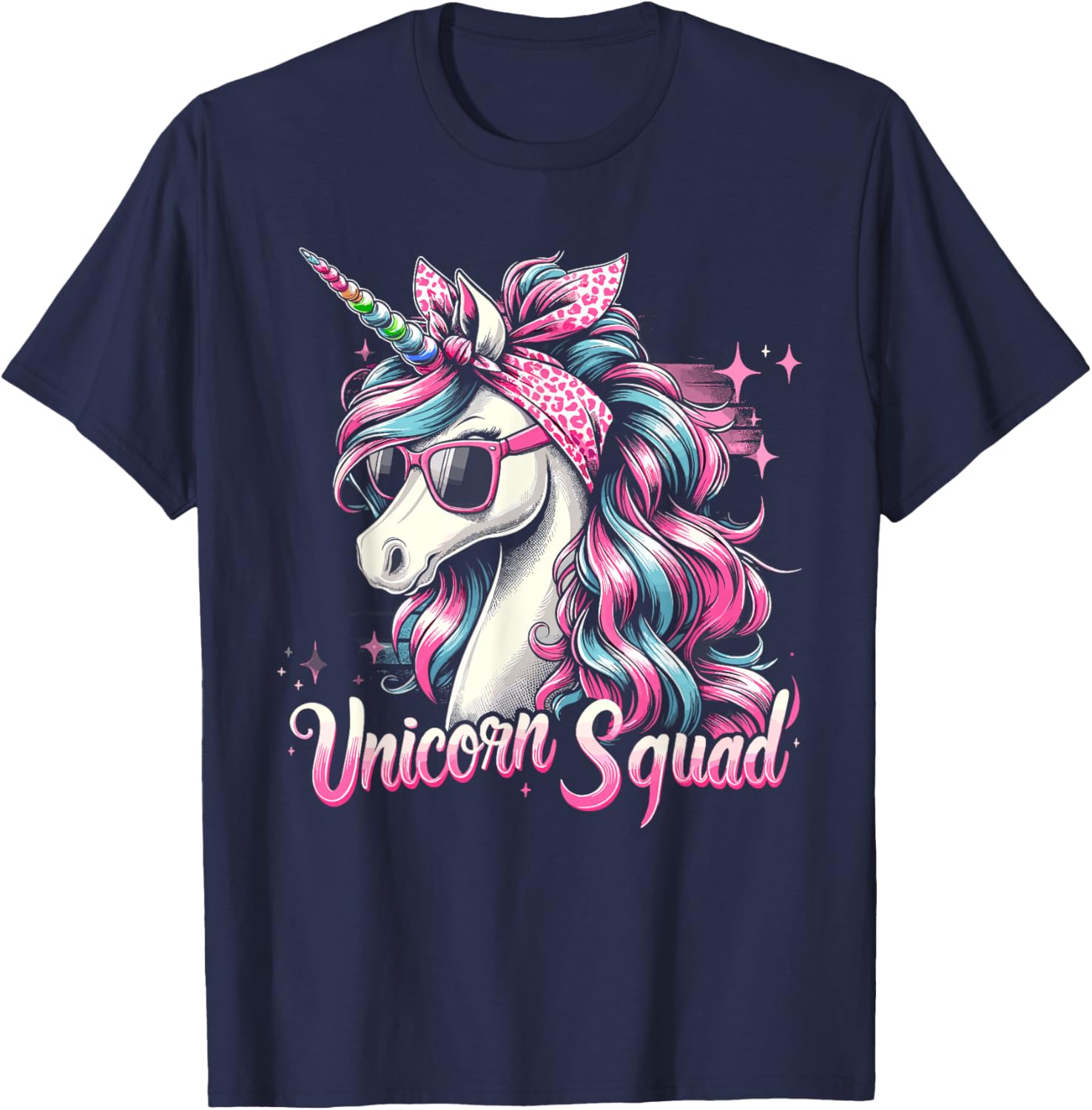 Unicorn Squad - Graceful Unicorn with leopard Bandana T-Shirt - T-Shirt | Navy