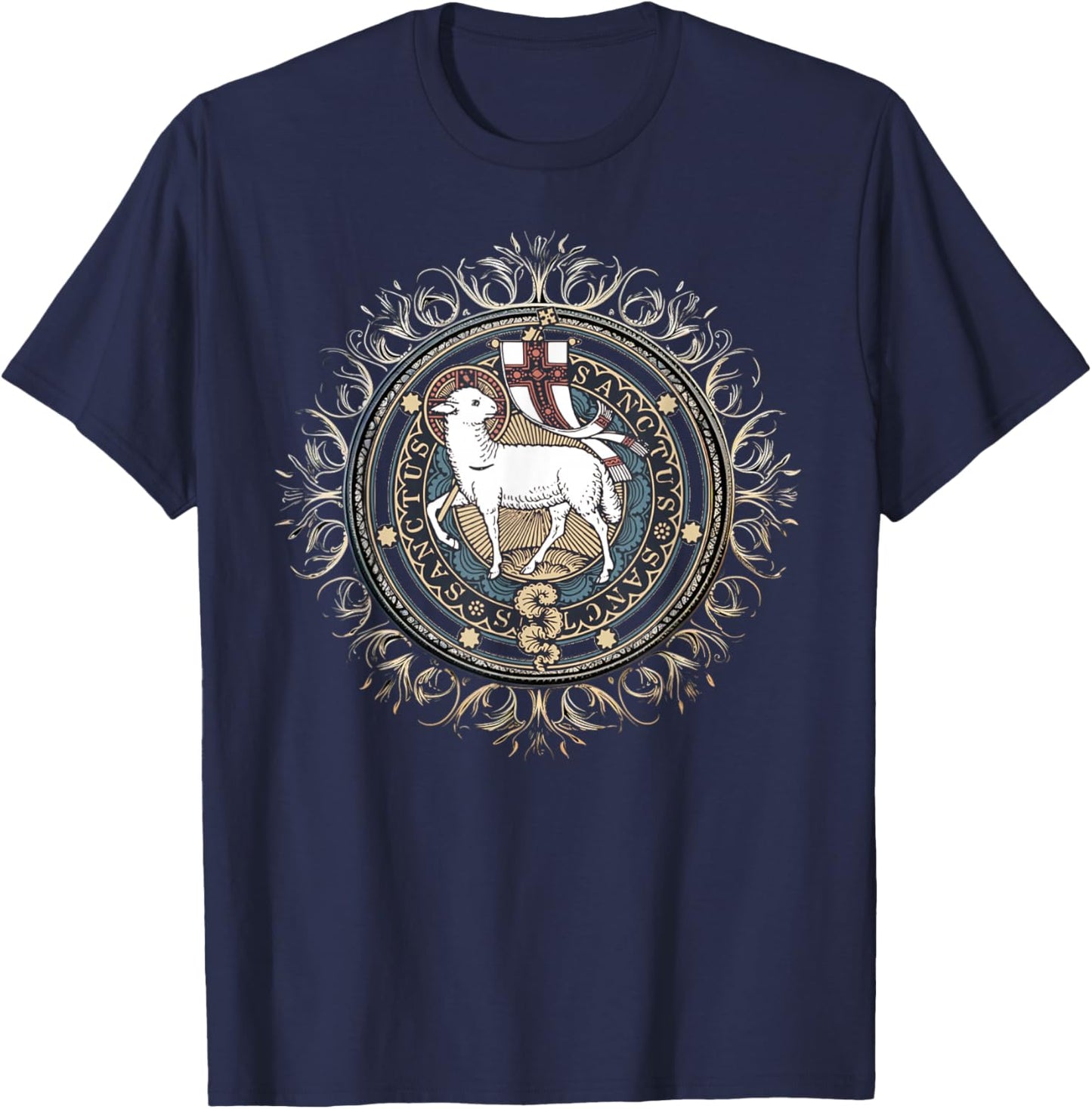 Agnus Dei Sanctus Traditional Latin Mass Catholic T-Shirt - T-Shirt | Navy