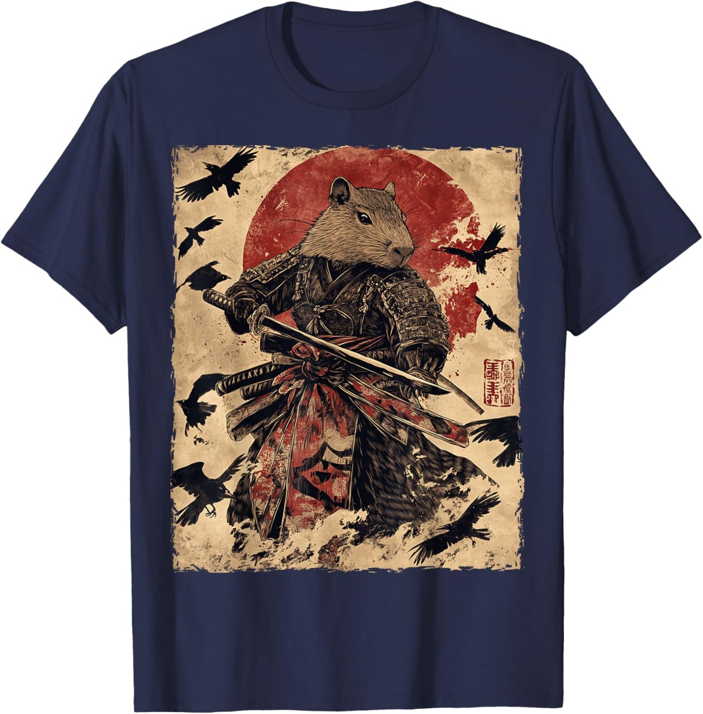 Capybara Samurai Graphic Japanese Warrior Anime T-Shirt - T-Shirt | Navy