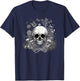 Skull with Vibrant Butterfly flower and mushroom T-Shirt - T-Shirt | Navy