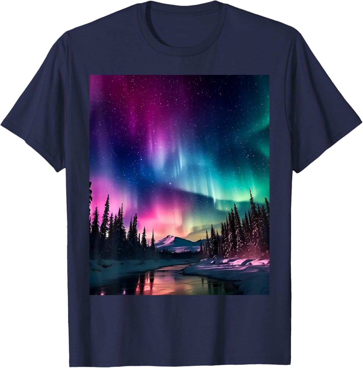 Alaska Landscape Aurora Borealis Northern Lights Vacay Merch T-Shirt - T-Shirt | Navy