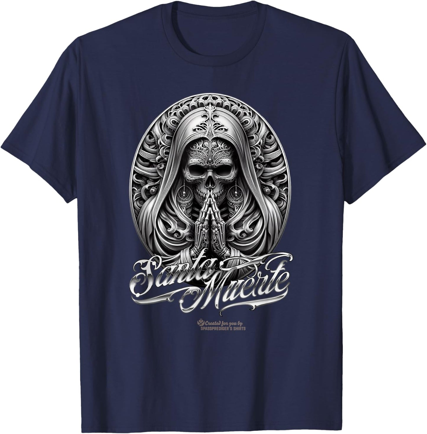 Santa Muerte in Prayer Oval Amulet Santa Muerte T-Shirt - T-Shirt | Navy