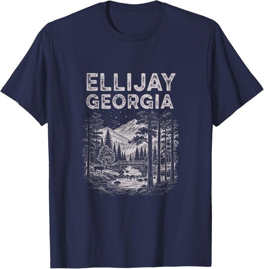 Vintage Ellijay Georgia Drawing Art Design T-Shirt - T-Shirt | Navy
