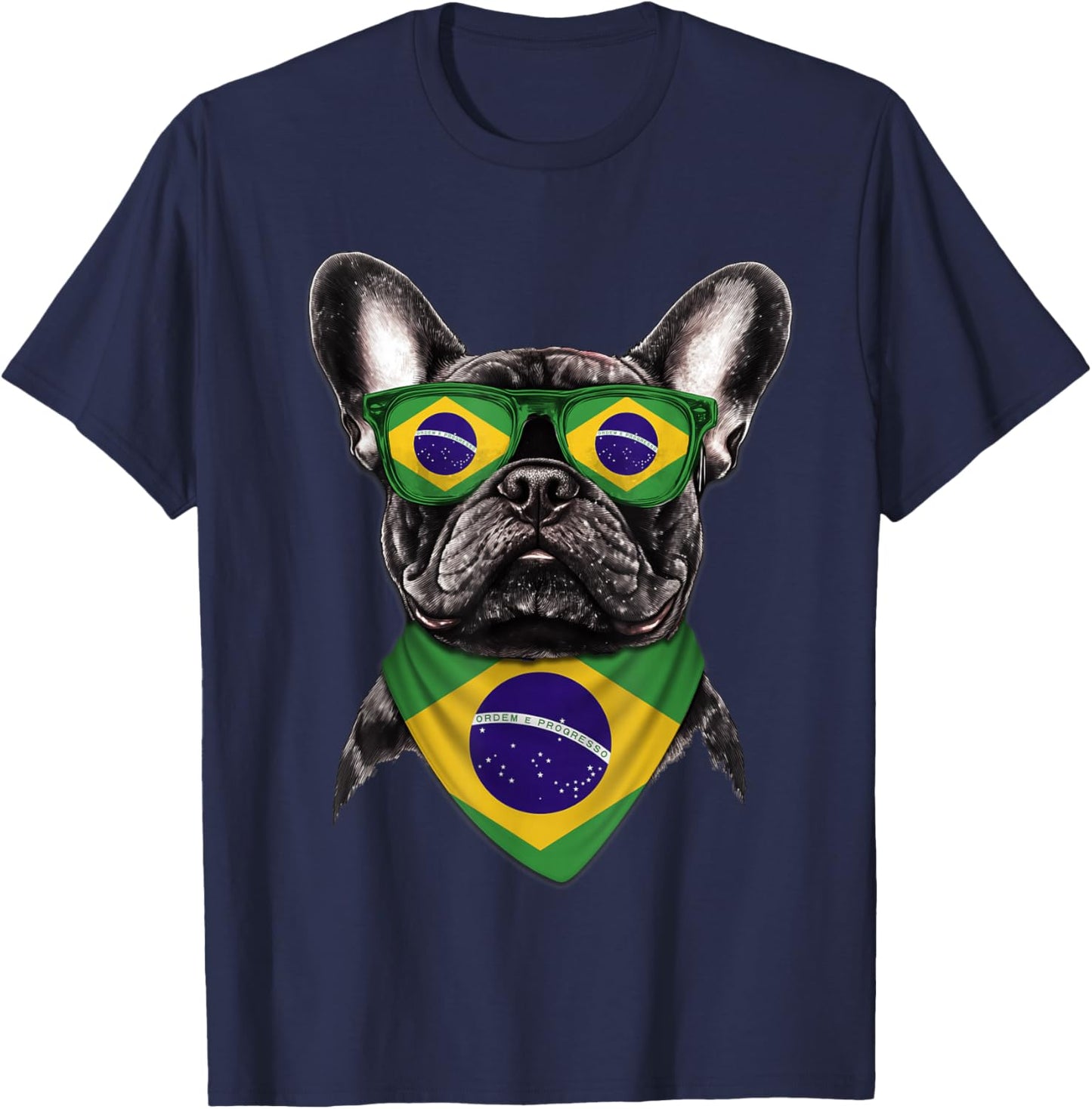 Brazilian Flag American French Bulldog Heritage Brazil T-Shirt - T-Shirt | Navy