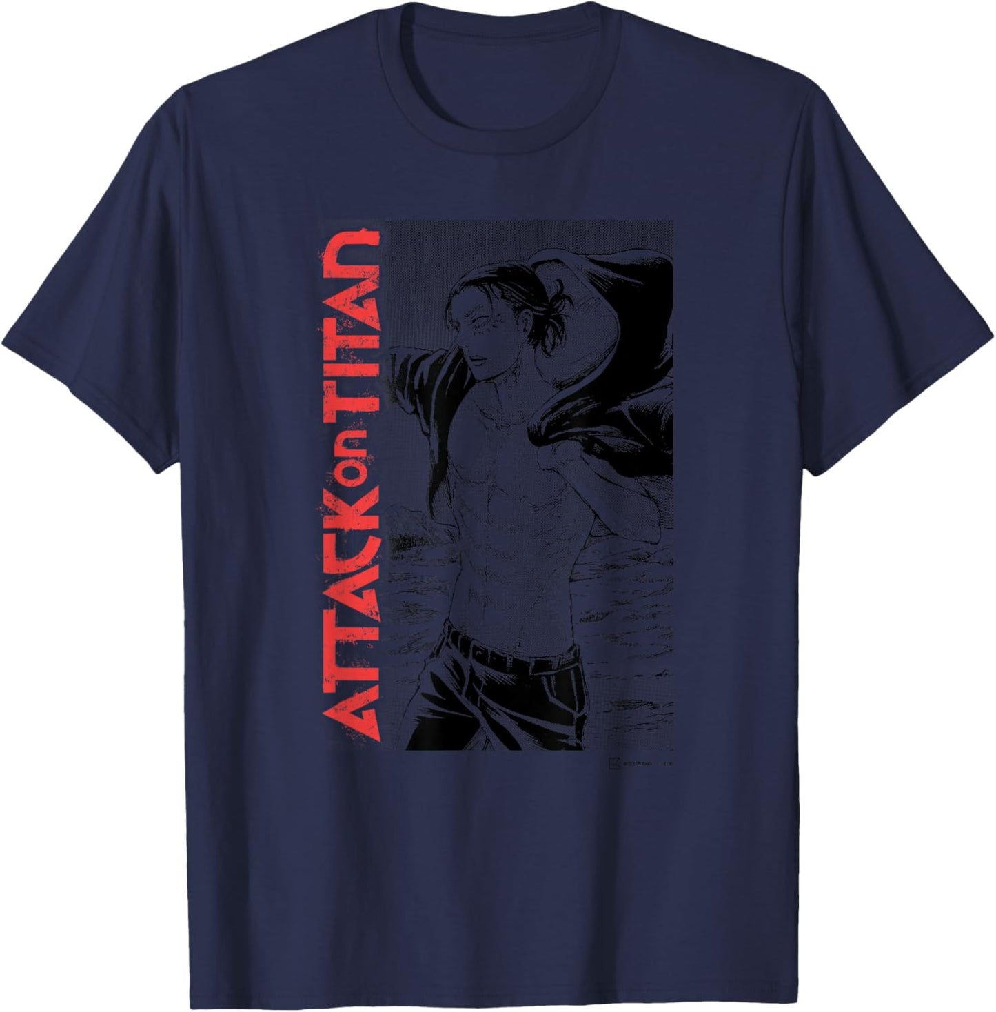 Attack on Titan Eren Yeager Manga Style Shirtless Portrait T-Shirt - T-Shirt | Navy