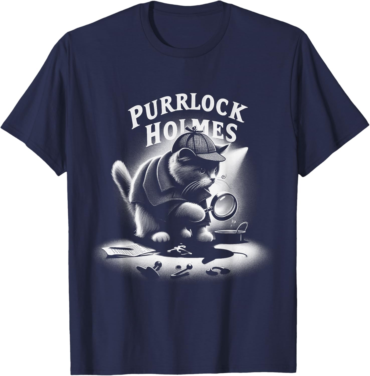 Purrlock Holmes Cat Detective - Mystery Fun Inspector T-Shirt - T-Shirt | Navy