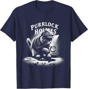 Purrlock Holmes Cat Detective - Mystery Fun Inspector T-Shirt - T-Shirt | Navy