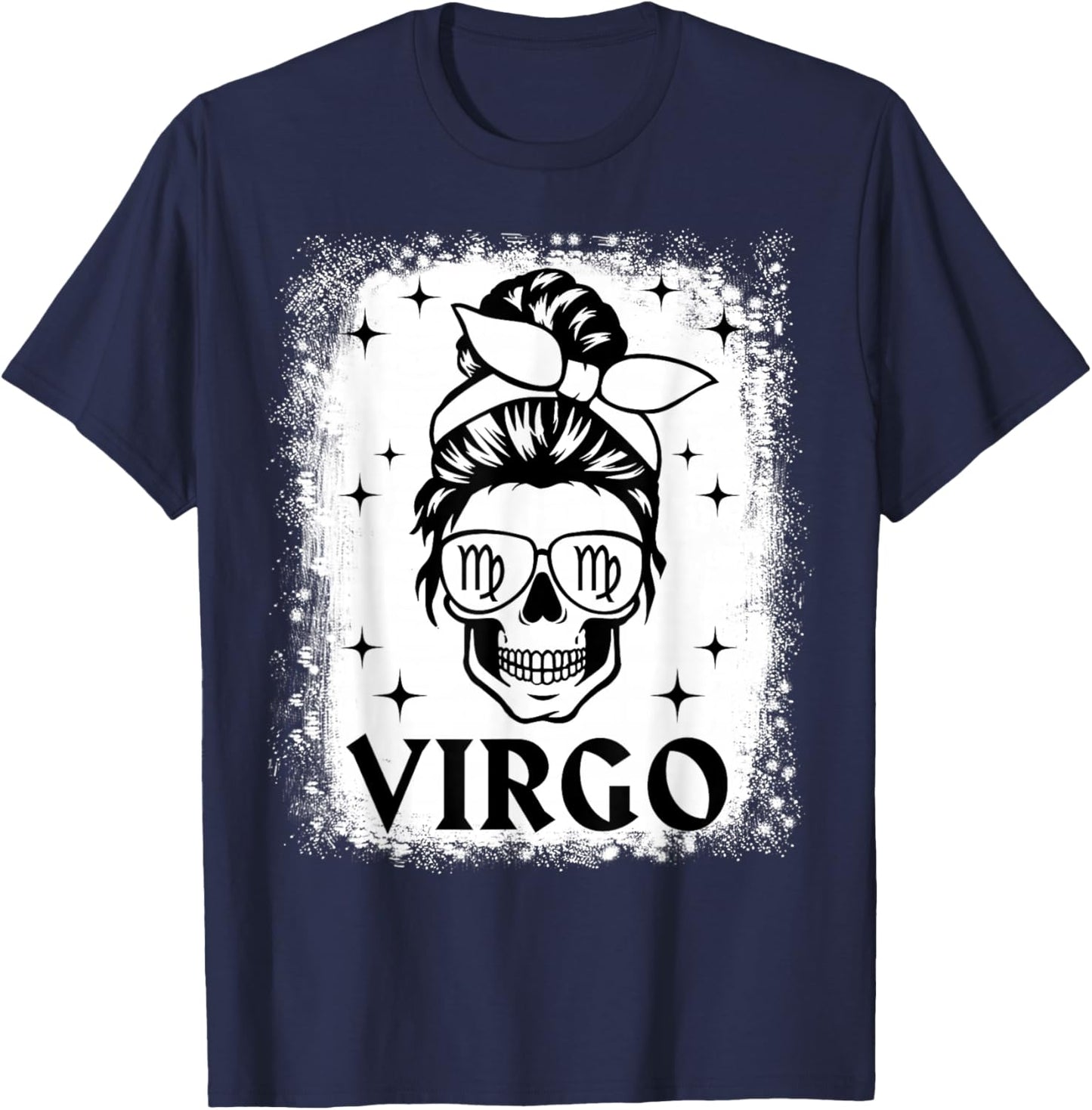 Virgo Girl Woman Messy Bun Skull Gothic Zodiac Sign T-Shirt - T-Shirt | Navy