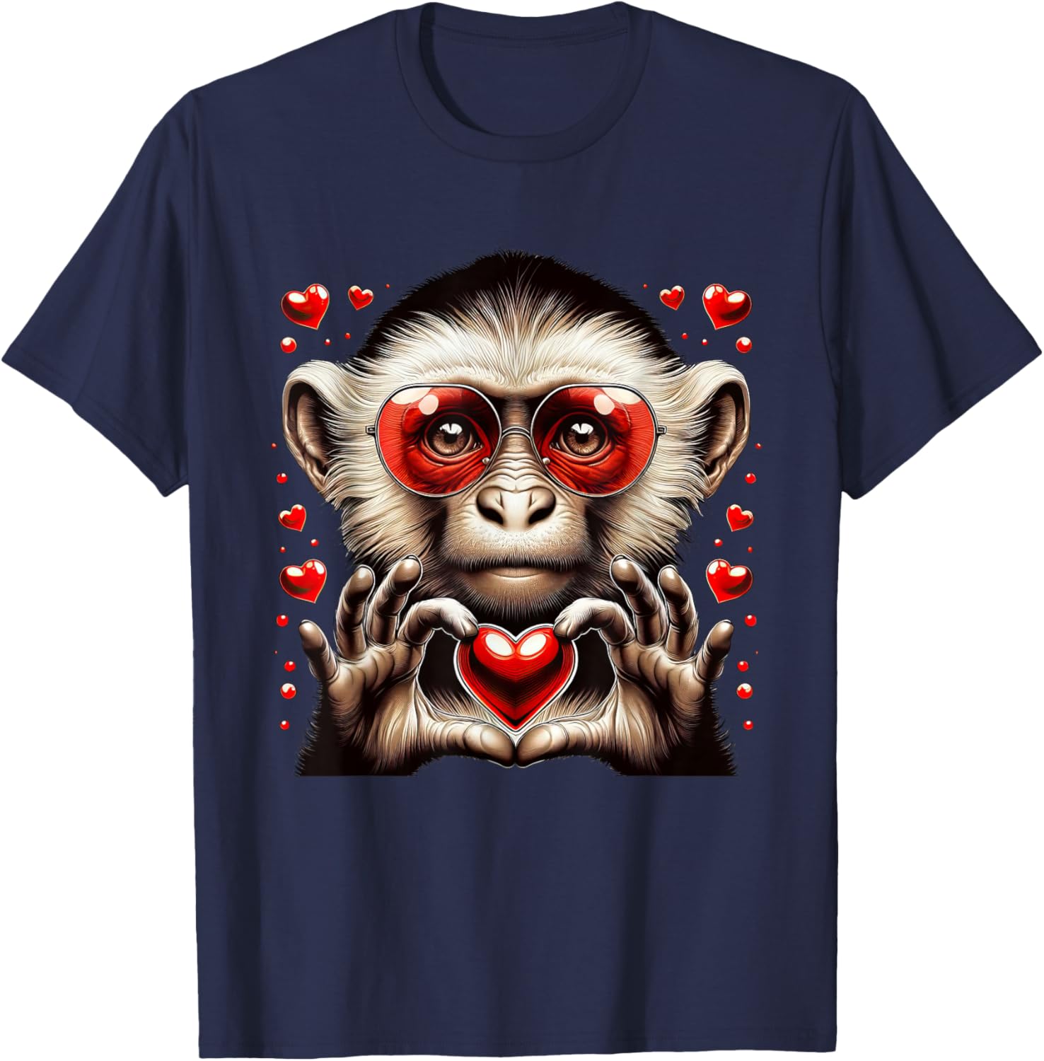 Heart Sign Hand Monkey Kids Monkey Valentine T-Shirt - T-Shirt | Navy