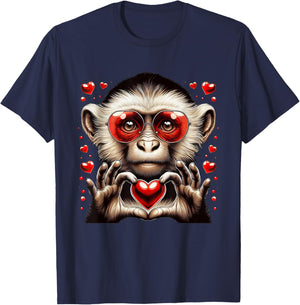 Heart Sign Hand Monkey Kids Monkey Valentine T-Shirt - T-Shirt | Navy