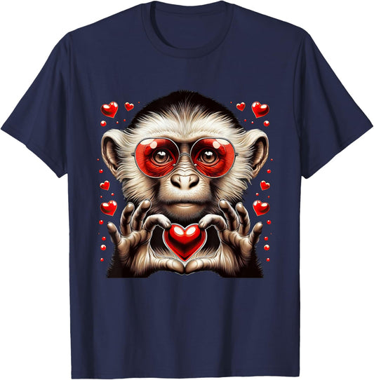 Heart Sign Hand Monkey Kids Monkey Valentine T-Shirt - T-Shirt | Navy
