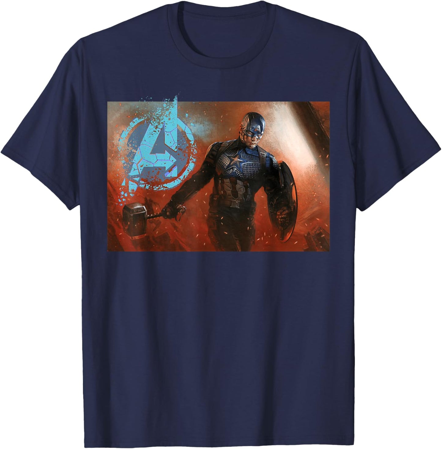 Avengers Endgame Captain America Mjolnir Shield Portrait T-Shirt - T-Shirt | Navy