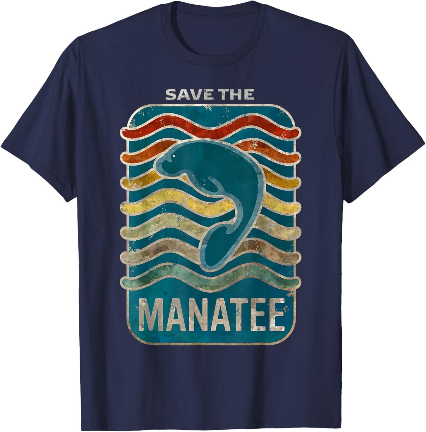 Save the Manatee Retro Vintage Design T-Shirt - T-Shirt | Navy