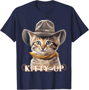 Cowboy Cat, Kitty Up, Country Cat Cowboy T-Shirt - T-Shirt | Navy
