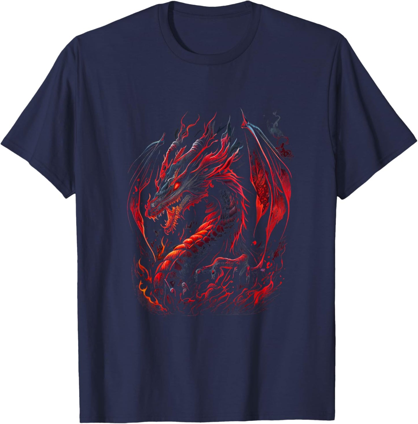 Red Chinese Firedrake Dragon - Dragon Print Art Wear T-Shirt - T-Shirt | Navy