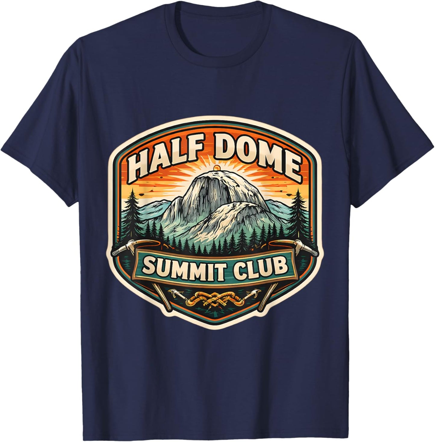 Half Dome Summit Club Mountain Peak Climber Climbing Hiking T-Shirt - T-Shirt | Navy