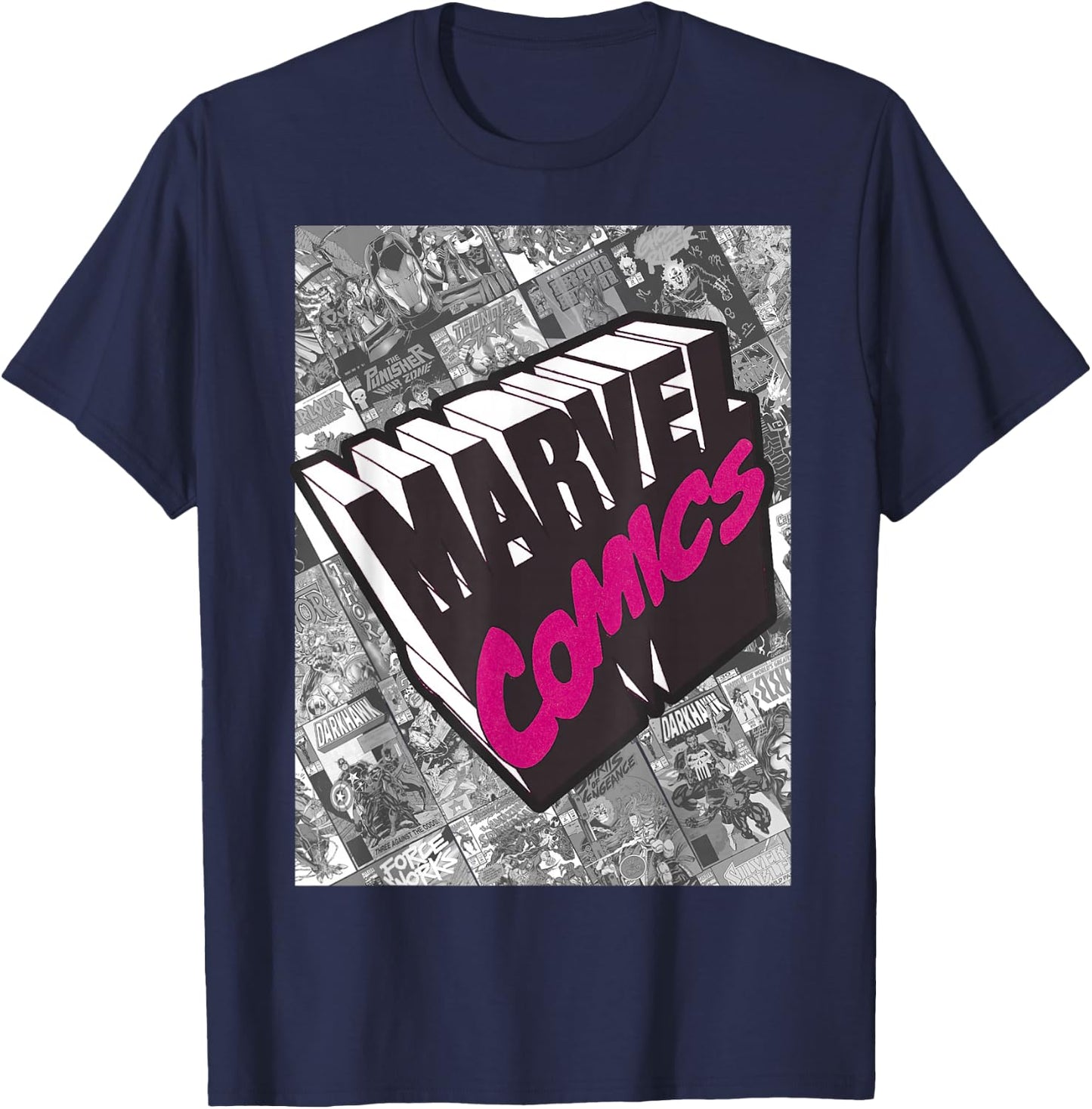 Marvel Comics Logo Comic Book Fill Panel T-Shirt - T-Shirt | Navy