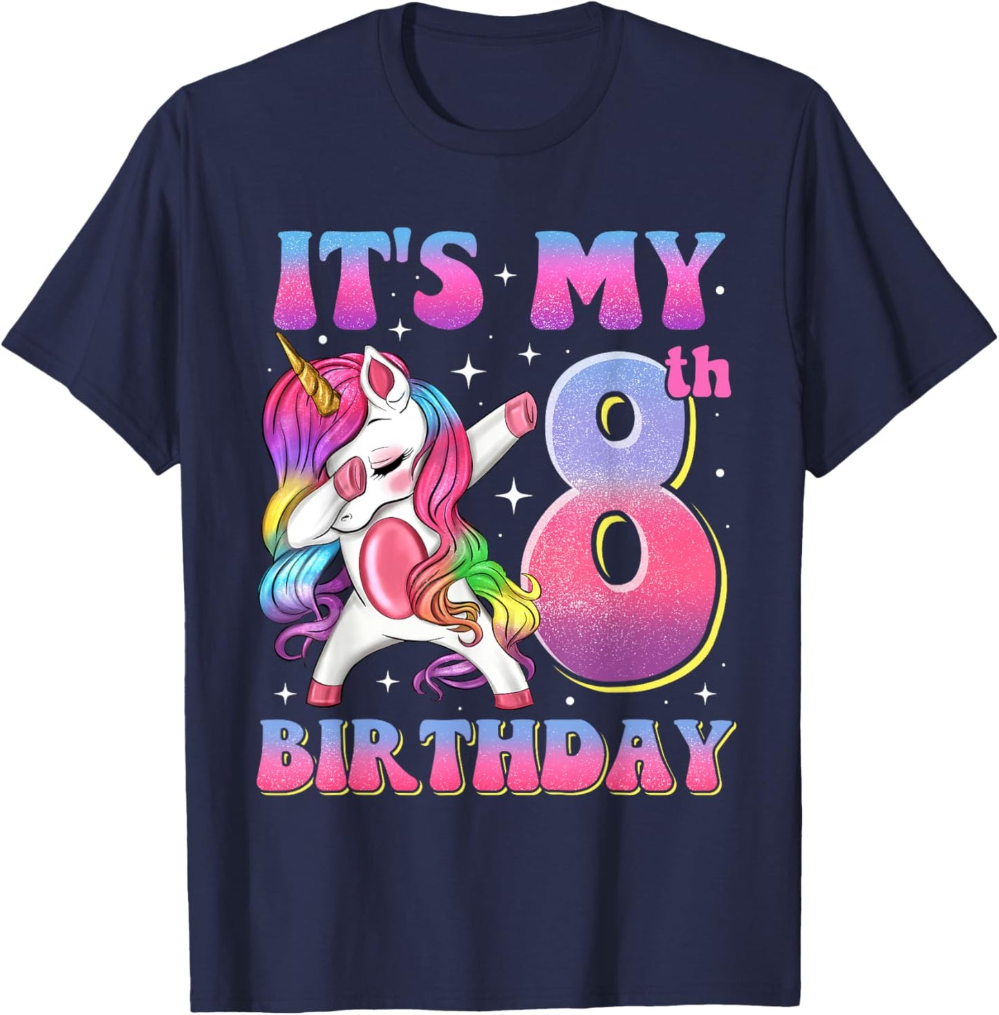 It's My 8th Birthday Dabbing Unicorn 8 Year Old Girls Kids T-Shirt - T-Shirt | Navy