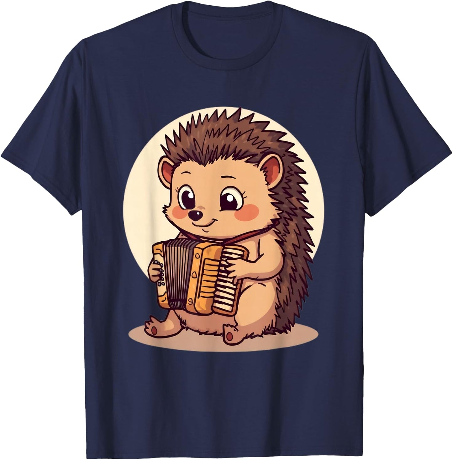 Adorable Hedgehog Playing Accordion in Cozy Style T-Shirt - T-Shirt | Navy