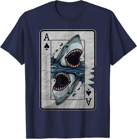 Poker Card Great White Shark T-Shirt - T-Shirt | Navy