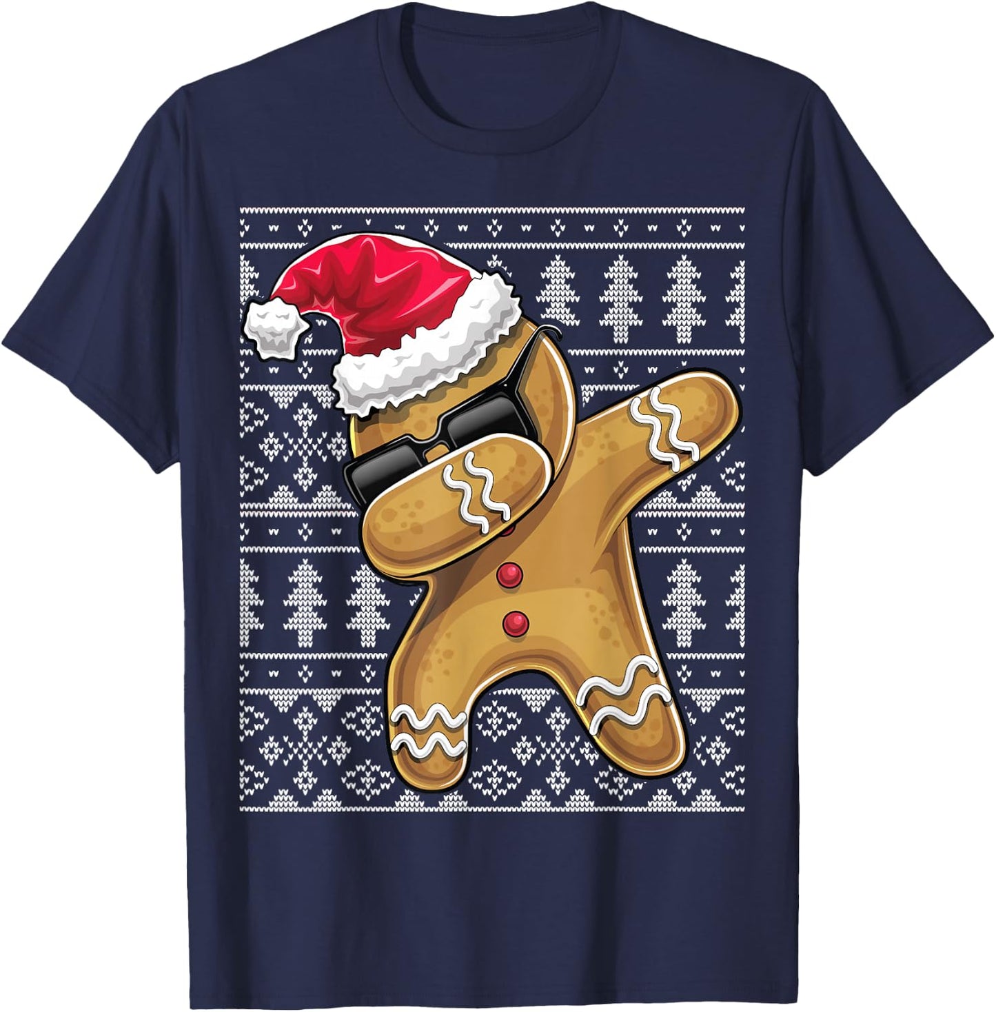 Ugly Christmas Sweater Dabbing Gingerbread Man Shirt Gift T-Shirt - T-Shirt | Navy