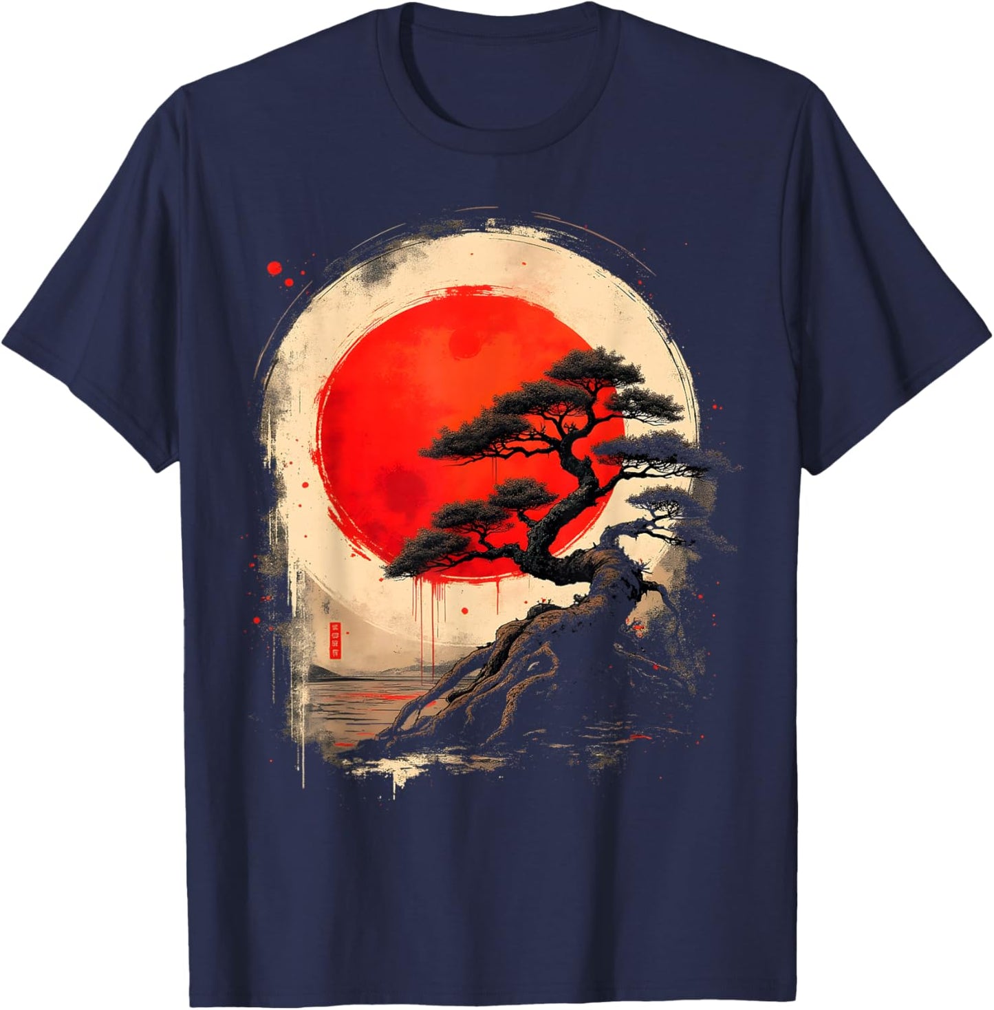 Japanese Bonsai Tree Zen Art Vintage T-Shirt - T-Shirt | Navy