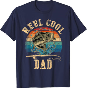 Vintage Reel Cool Dad Fish Fishing Shirt Father's Day T-Shirt - T-Shirt | Navy