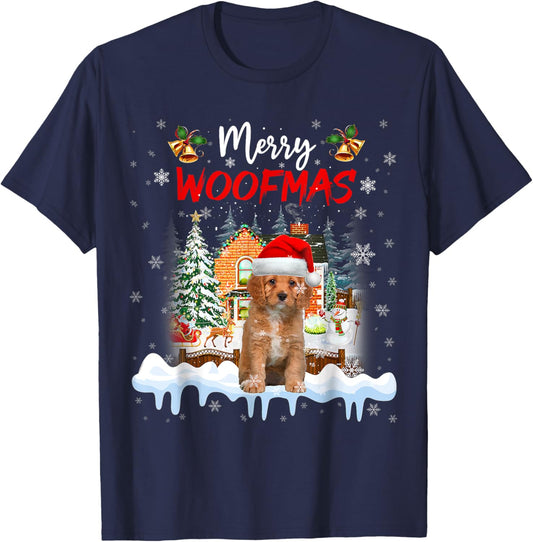 Merry Woofmas Cavapoo Christmas Tree Dog Lover Xmas T-Shirt - T-Shirt | Navy