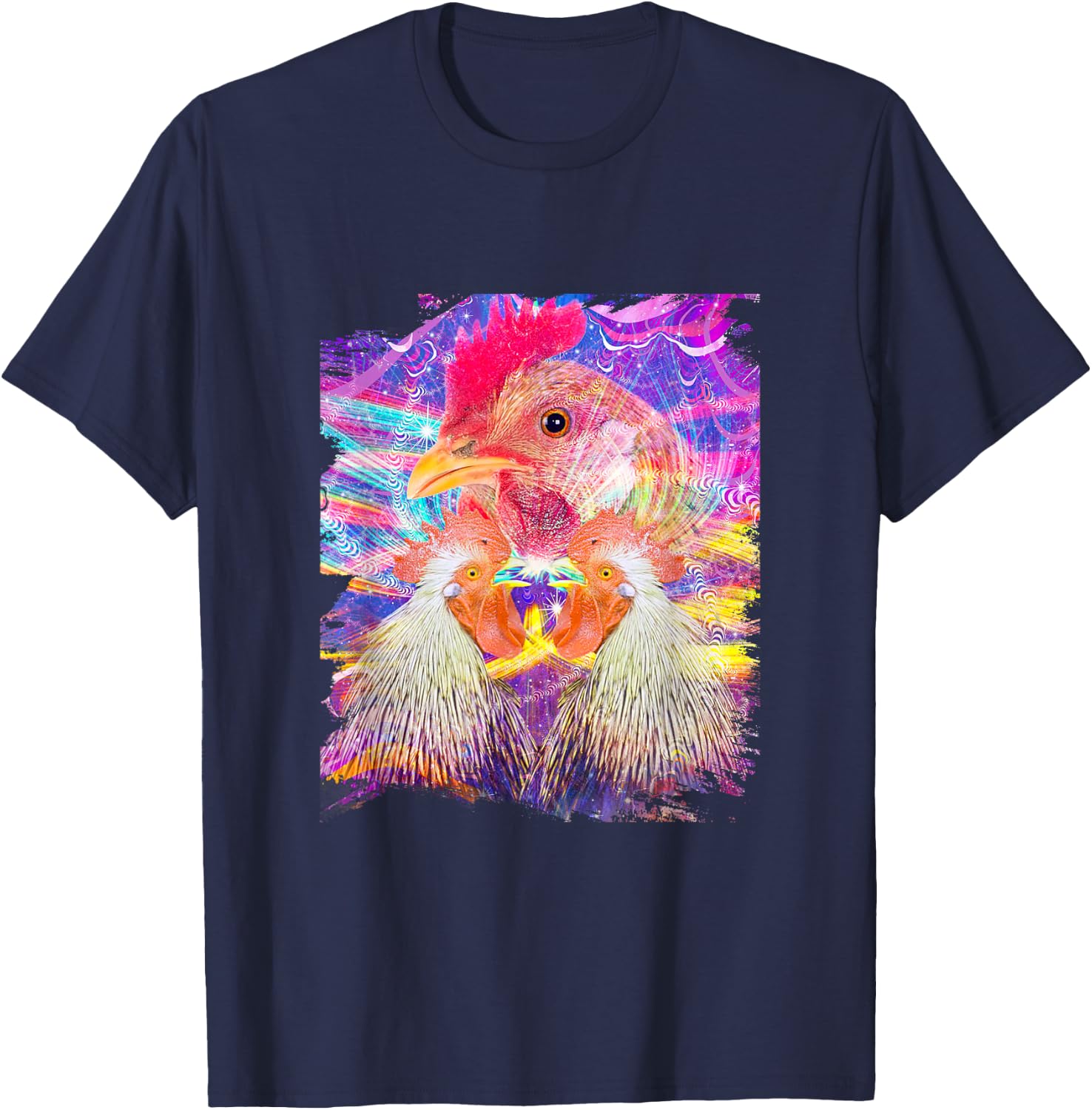 EDM Trippy Chicken Rave T-Shirt - T-Shirt | Navy
