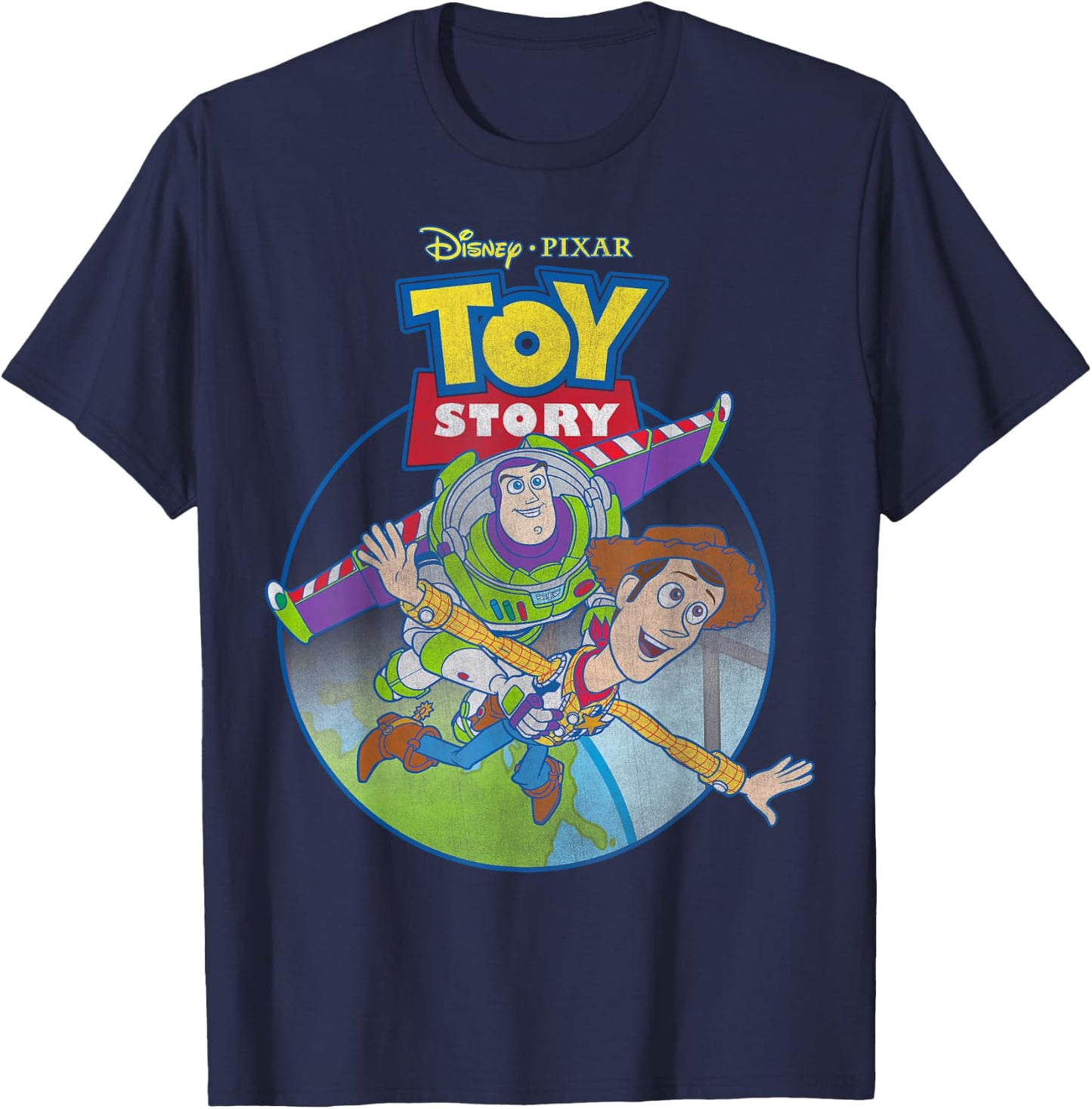 Disney Pixar Toy Story Woody & Buzz Lightyear Vintage Fly T-Shirt - T-Shirt | Navy