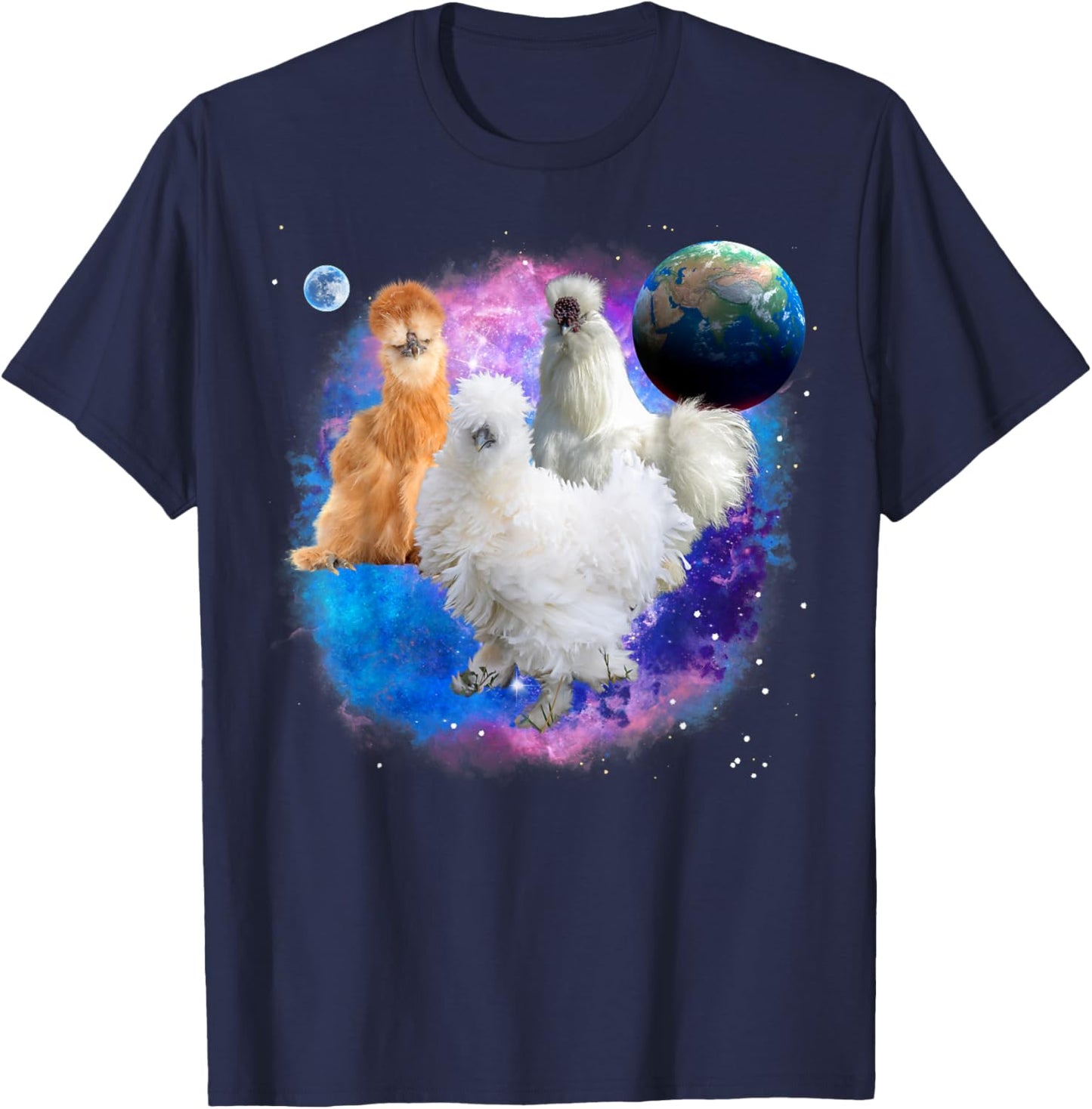 Funny Silkie Chickens in the Galaxy, Silkie Chicken T-Shirt - T-Shirt | Navy