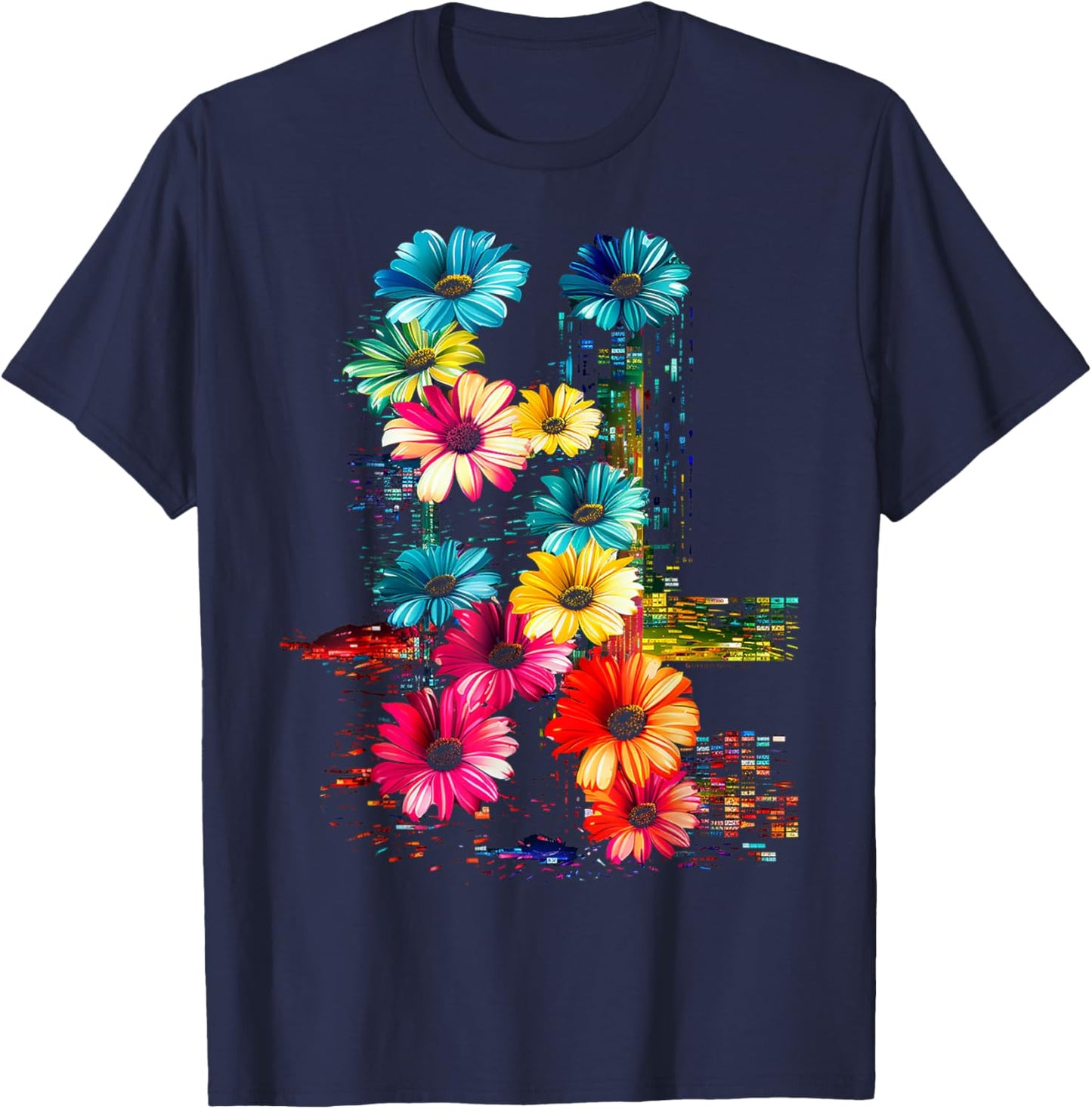 Flower Colorful Artwork Nature Art Graphic Flower T-Shirt - T-Shirt | Navy