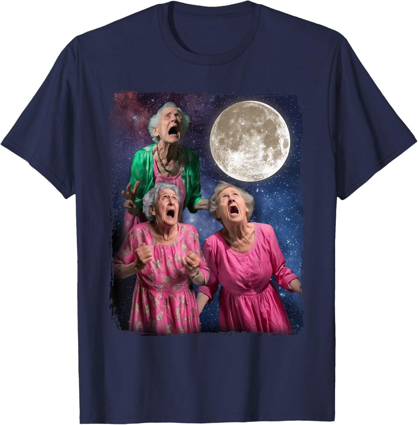 Oma Howls Den Mond an DREI Granny Moon T-Shirt - T-Shirt | Navy