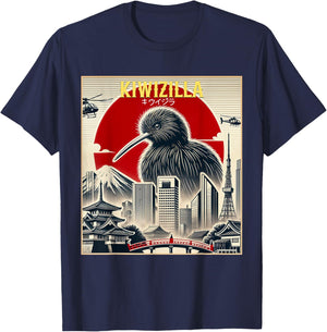 Kiwizilla Shirt New Zealand Kiwi Bird Lover Funny Invasion T-Shirt - T-Shirt | Navy