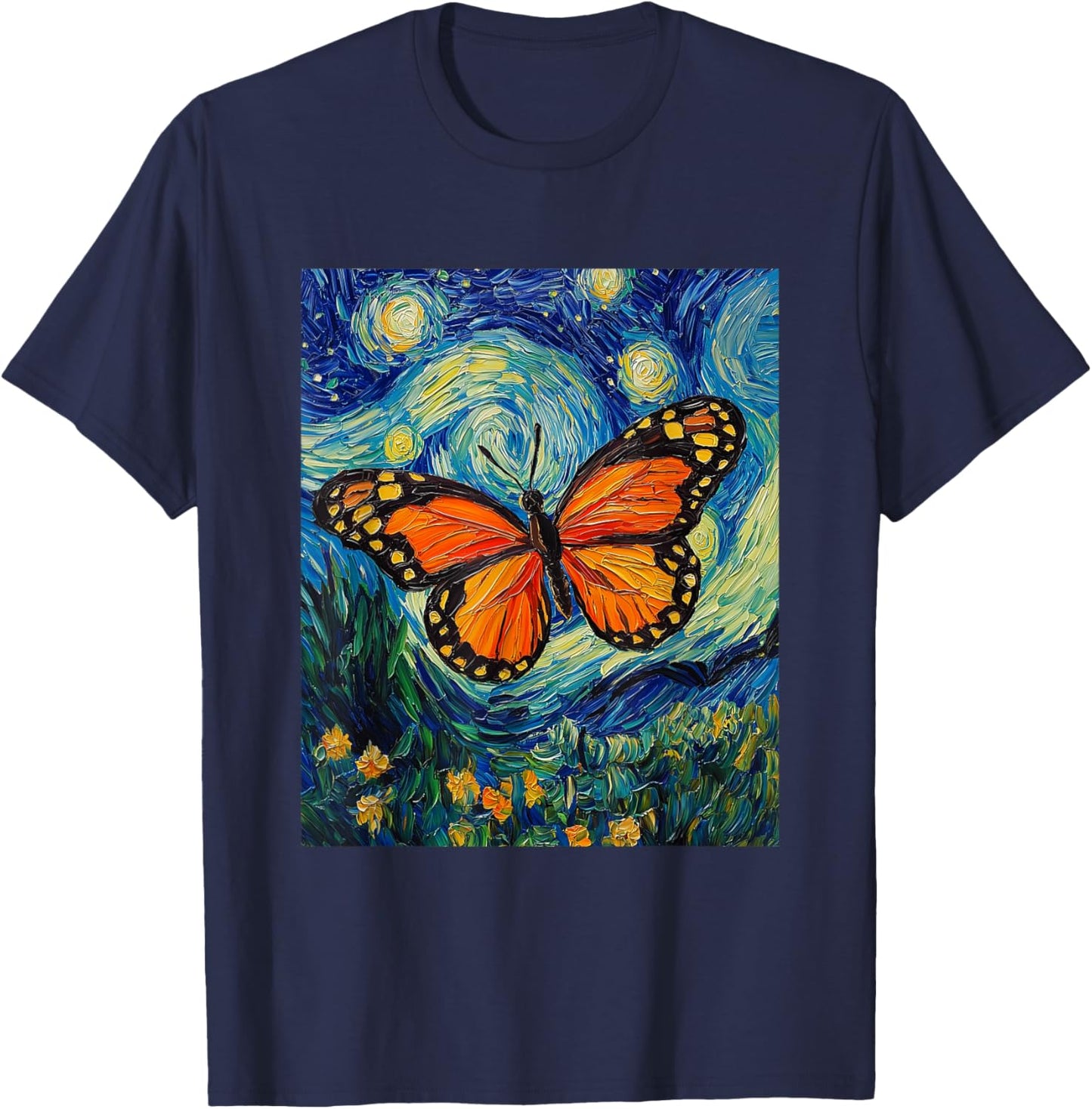 Cute Butterfly - Van Gogh Style - Starry Night T-Shirt - T-Shirt | Navy