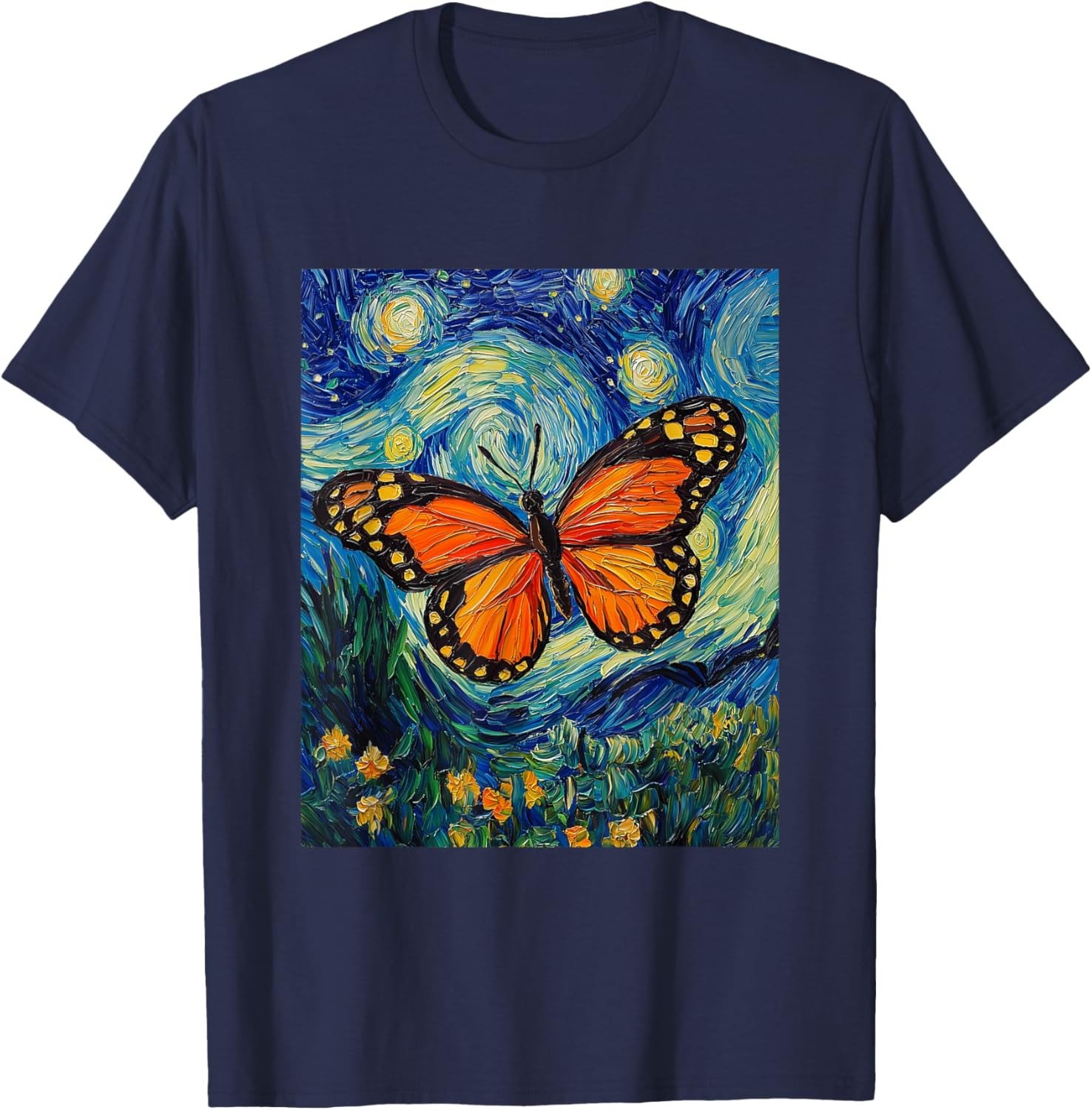Cute Butterfly - Van Gogh Style - Starry Night T-Shirt - T-Shirt | Navy