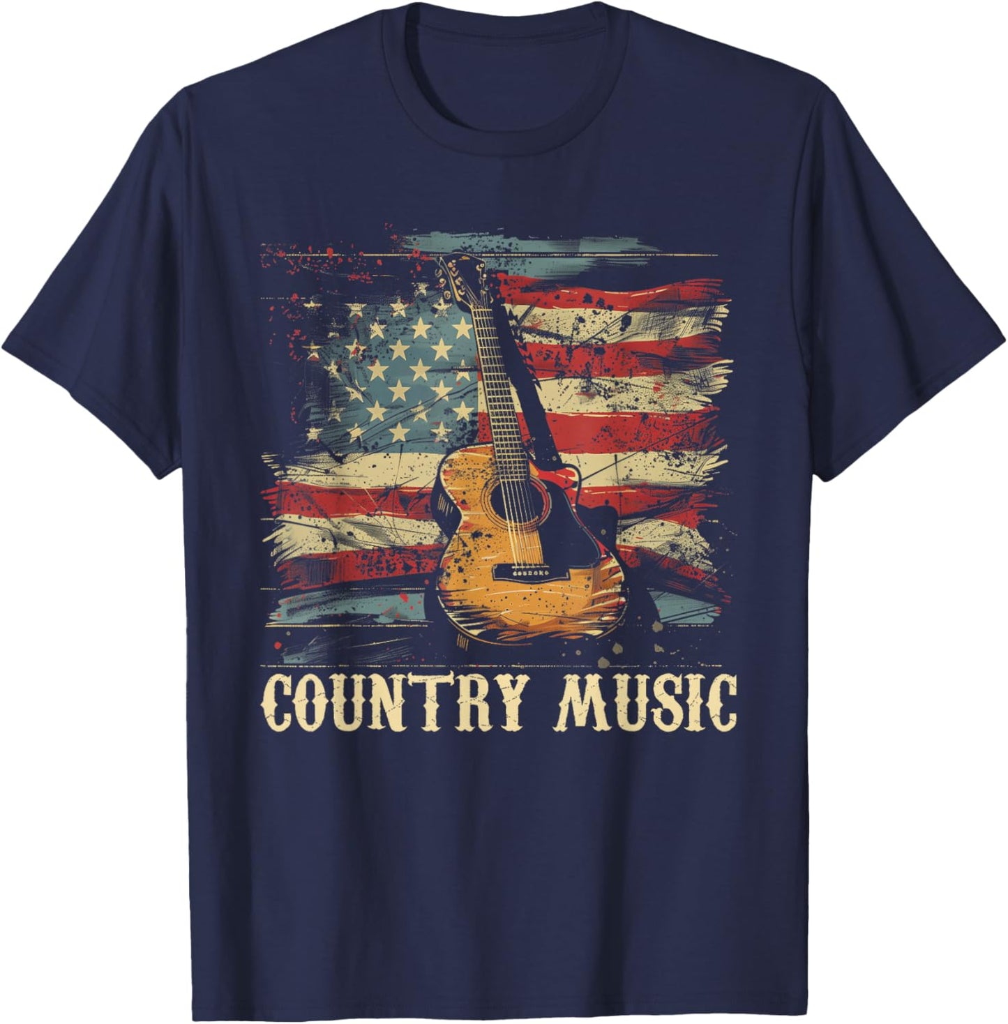 Country Music - Outlaw Western USA Patriotic Vintage Guitar Women Men T-Shirt - T-Shirt | Navy