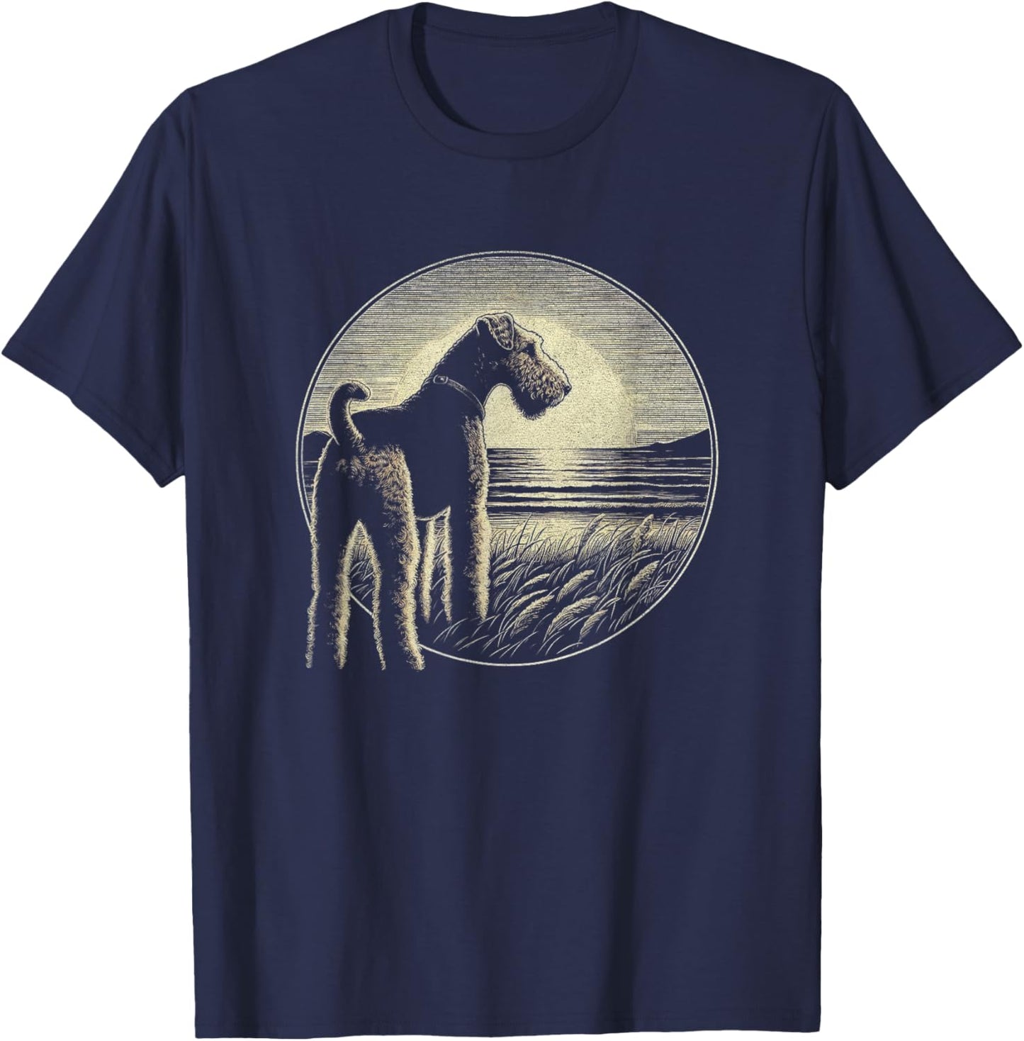 Vintage Airedale Terrier Retro Scene Dog Art Design T-Shirt - T-Shirt | Navy