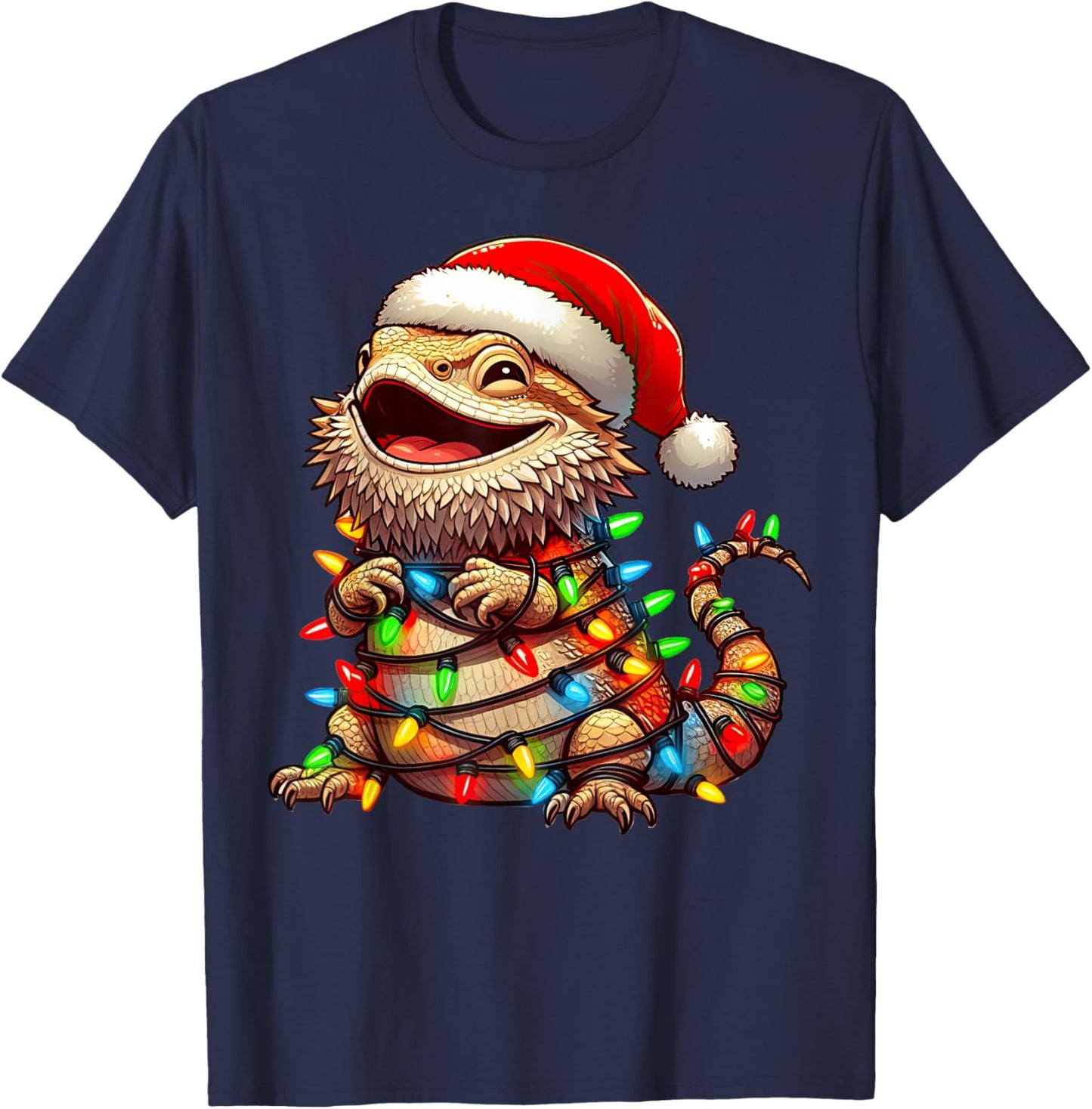 Bearded Dragon Christmas Lights Santa Hat Boys Girls Kids T-Shirt - T-Shirt | Navy