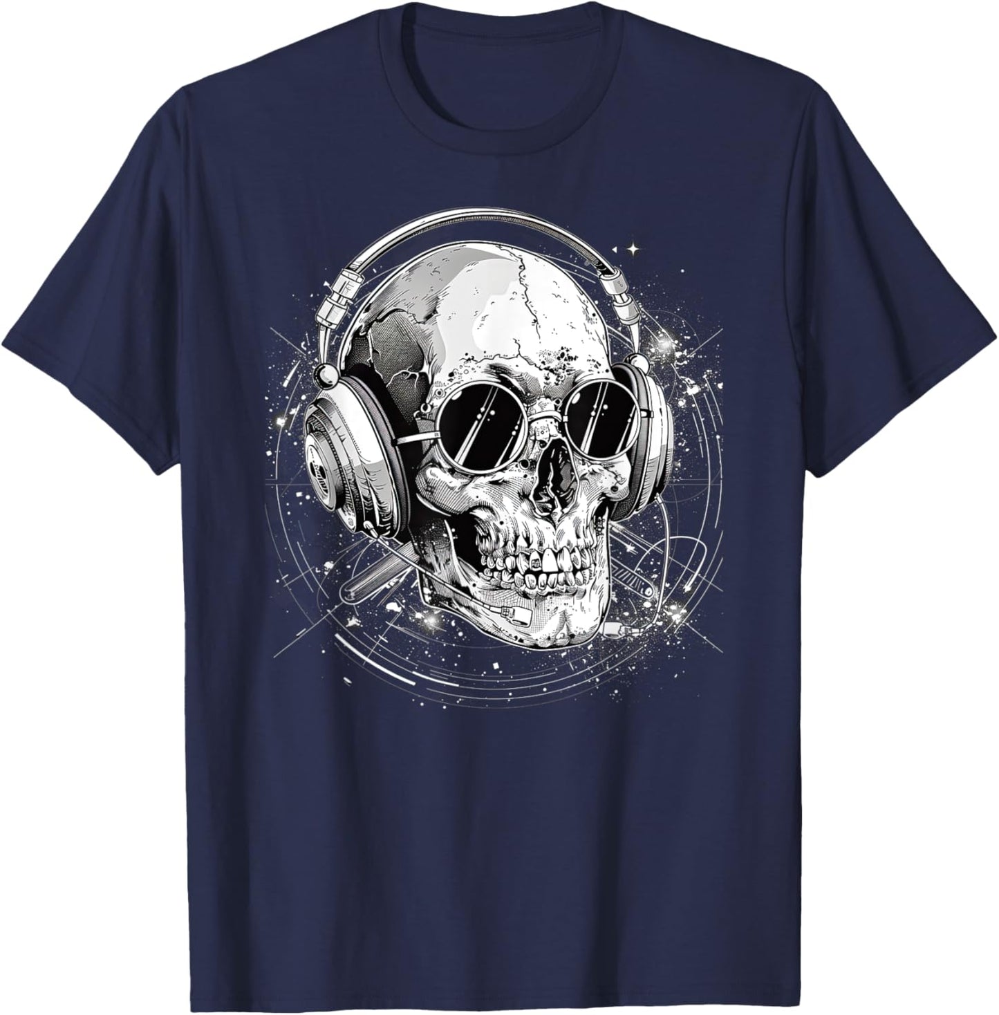 Skull with Headphones Music T-Shirt - T-Shirt | Navy