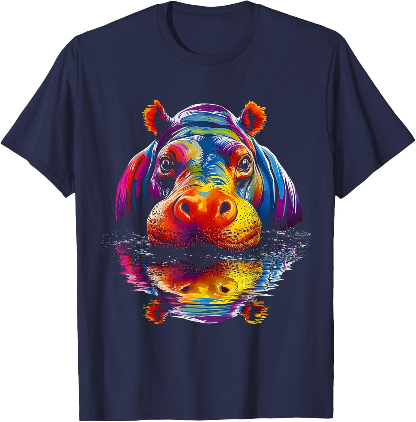 Hippo Colorful Art Animal Cute Graphic Motif Hippo T-Shirt - T-Shirt | Navy