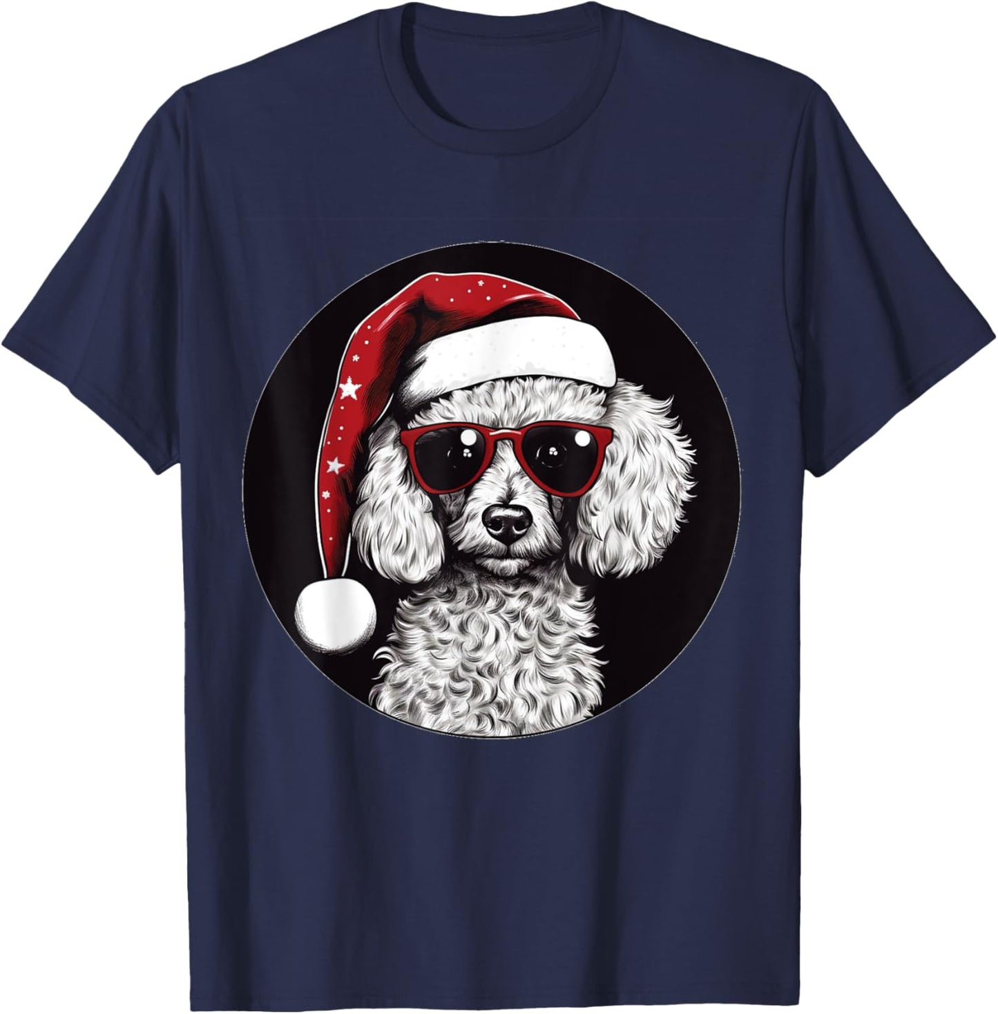 Funny Christmas 2023 Poodle Dog fan wearing a Santa red Hat Men Women Kids T-Shirt - T-Shirt | Navy