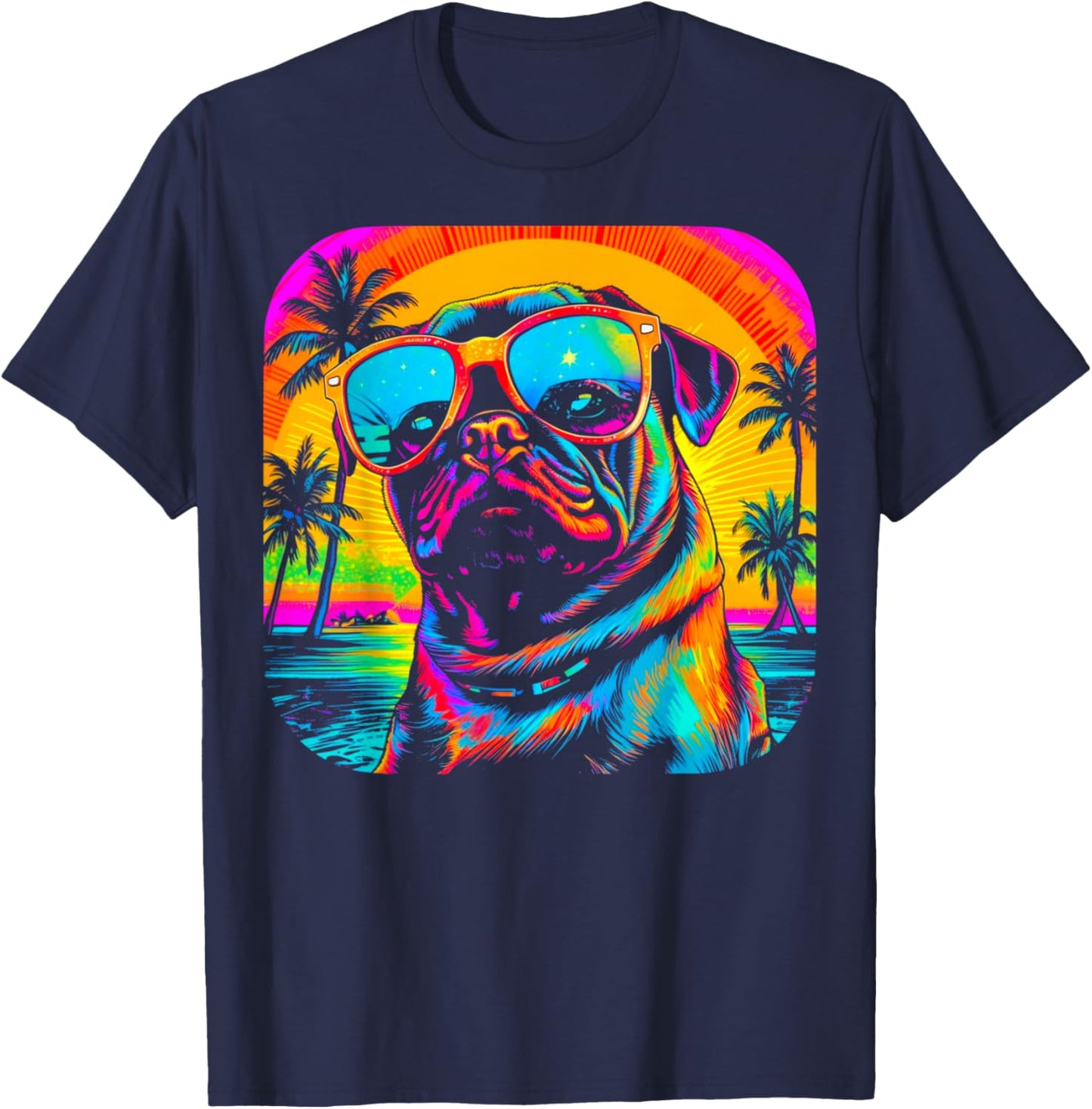 Pug Dog Summer Party T-Shirt - T-Shirt | Navy