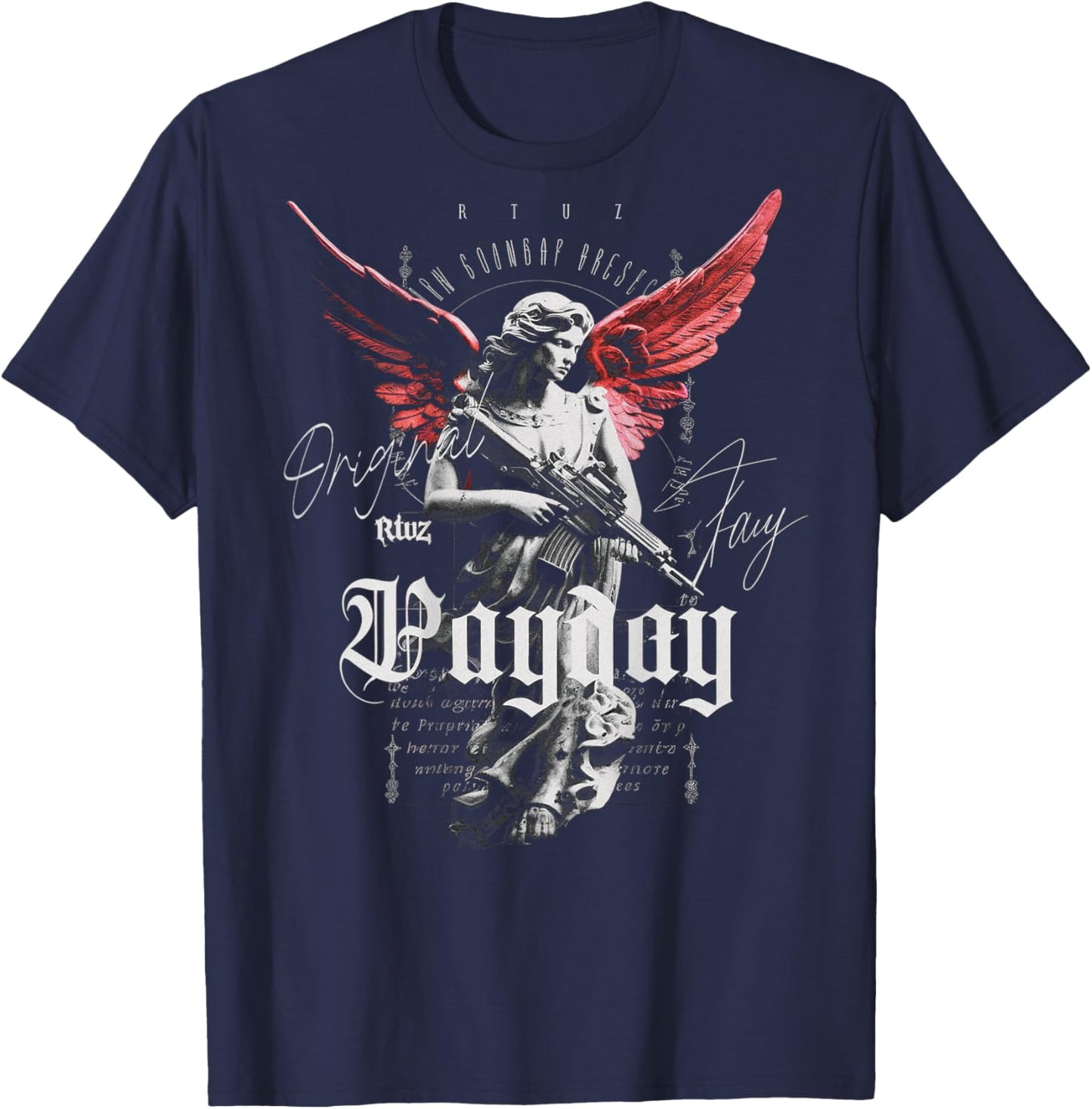 RTUZ Hip Hop Vintage Edgy Urban Y2K Back Print - -Adults-Kids, Black, Small T-Shirt - T-Shirt | Navy