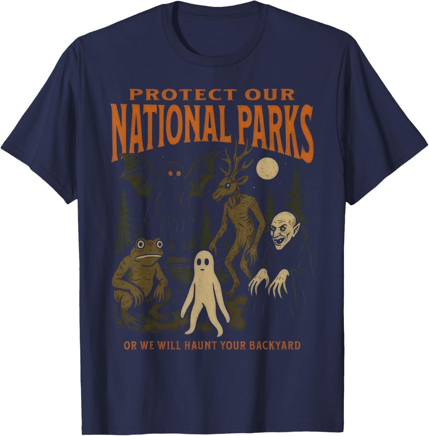 Protect Our National Parks Cryptidcore Weirdcore Folk Horror T-Shirt - T-Shirt | Navy