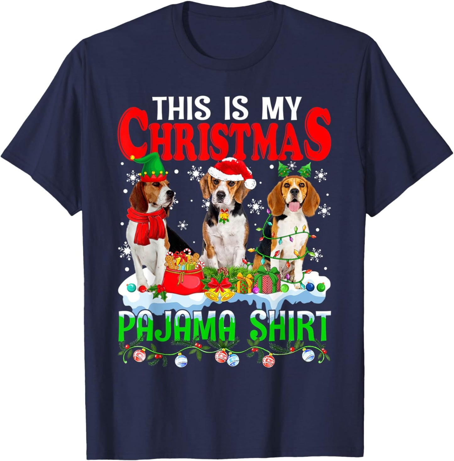This Is My Christmas Pajama Funny Beagle Dog Lover T-Shirt - T-Shirt | Navy