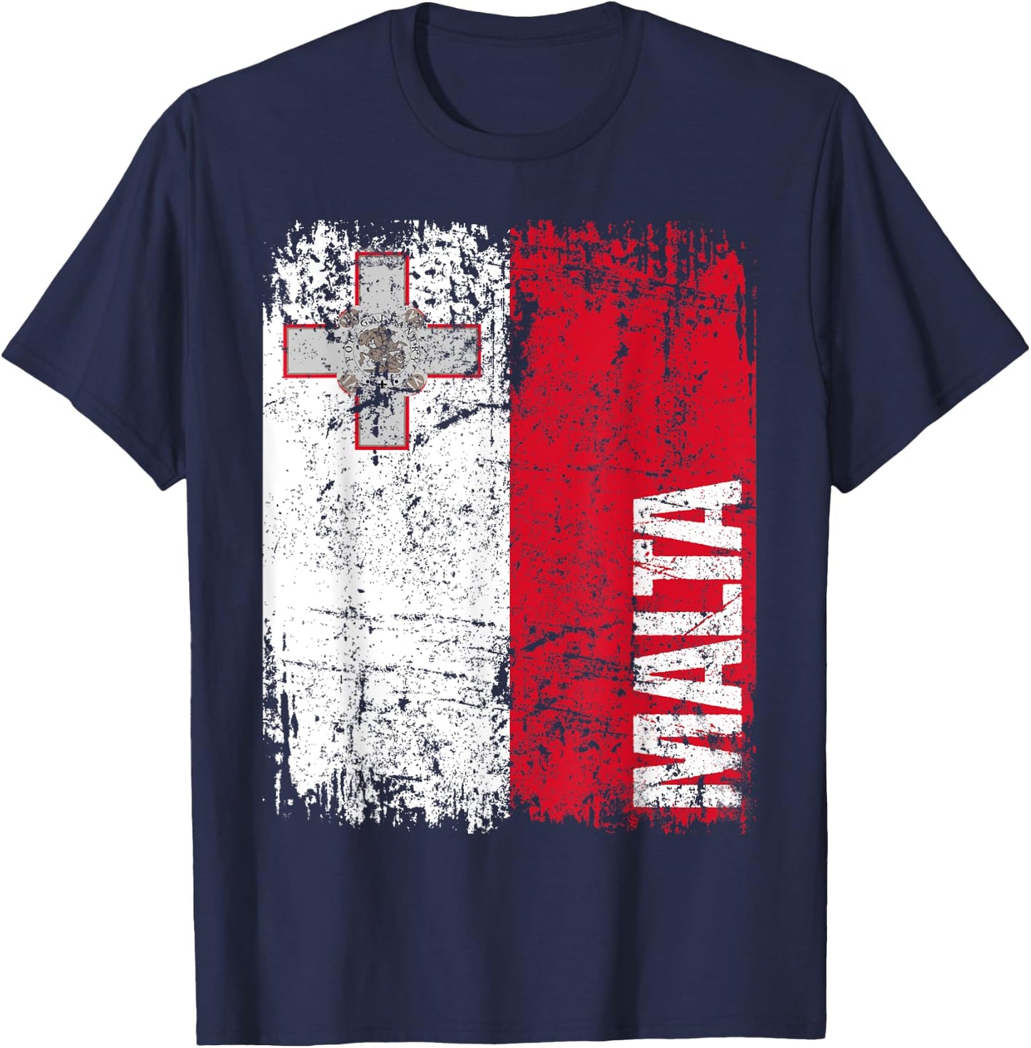 MALTA Flag Vintage Distressed MALTA T-Shirt - T-Shirt | Navy