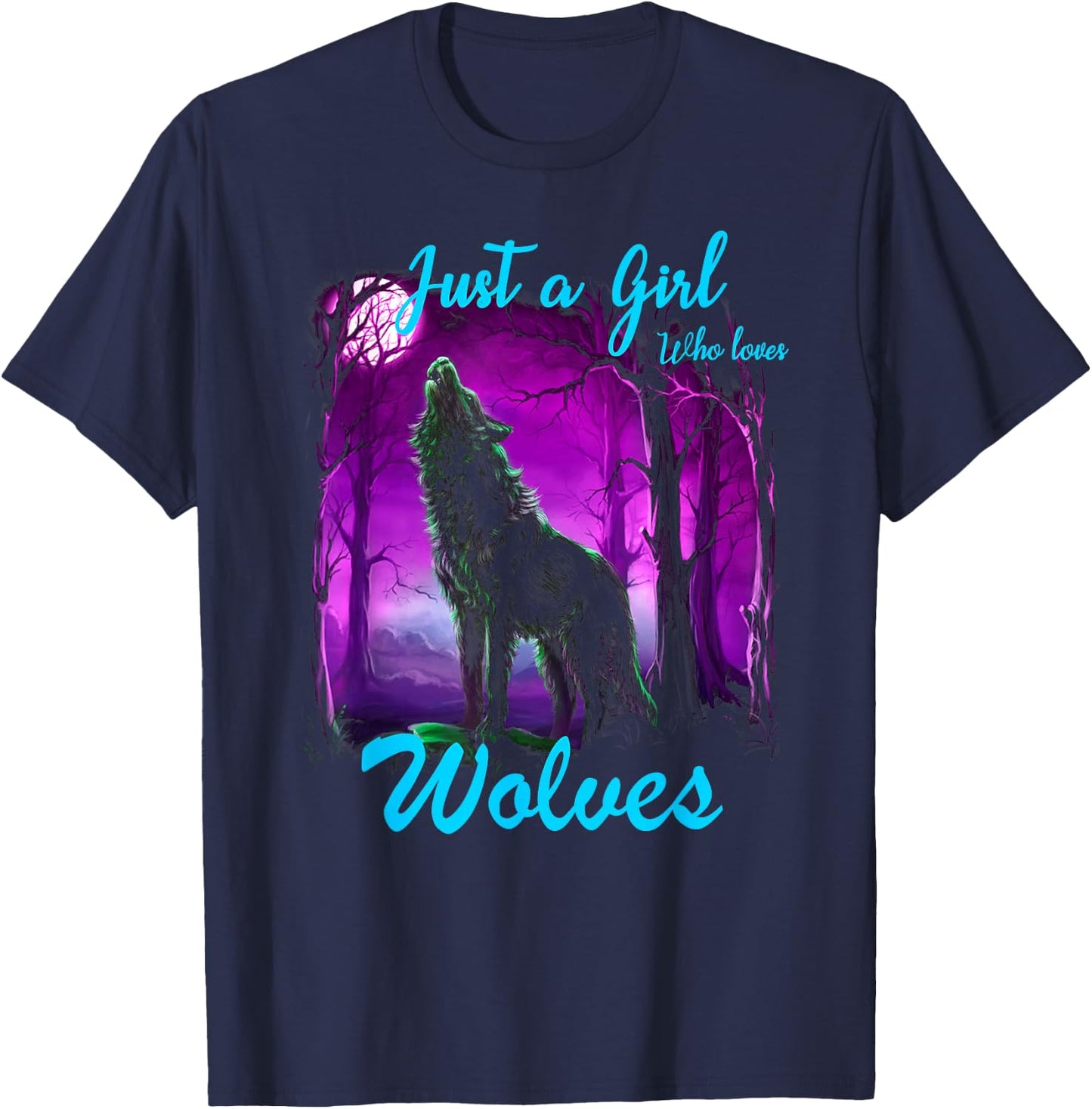 Just a Girl Who Loves wolves - Wolf for Girls Women T-Shirt - T-Shirt | Navy