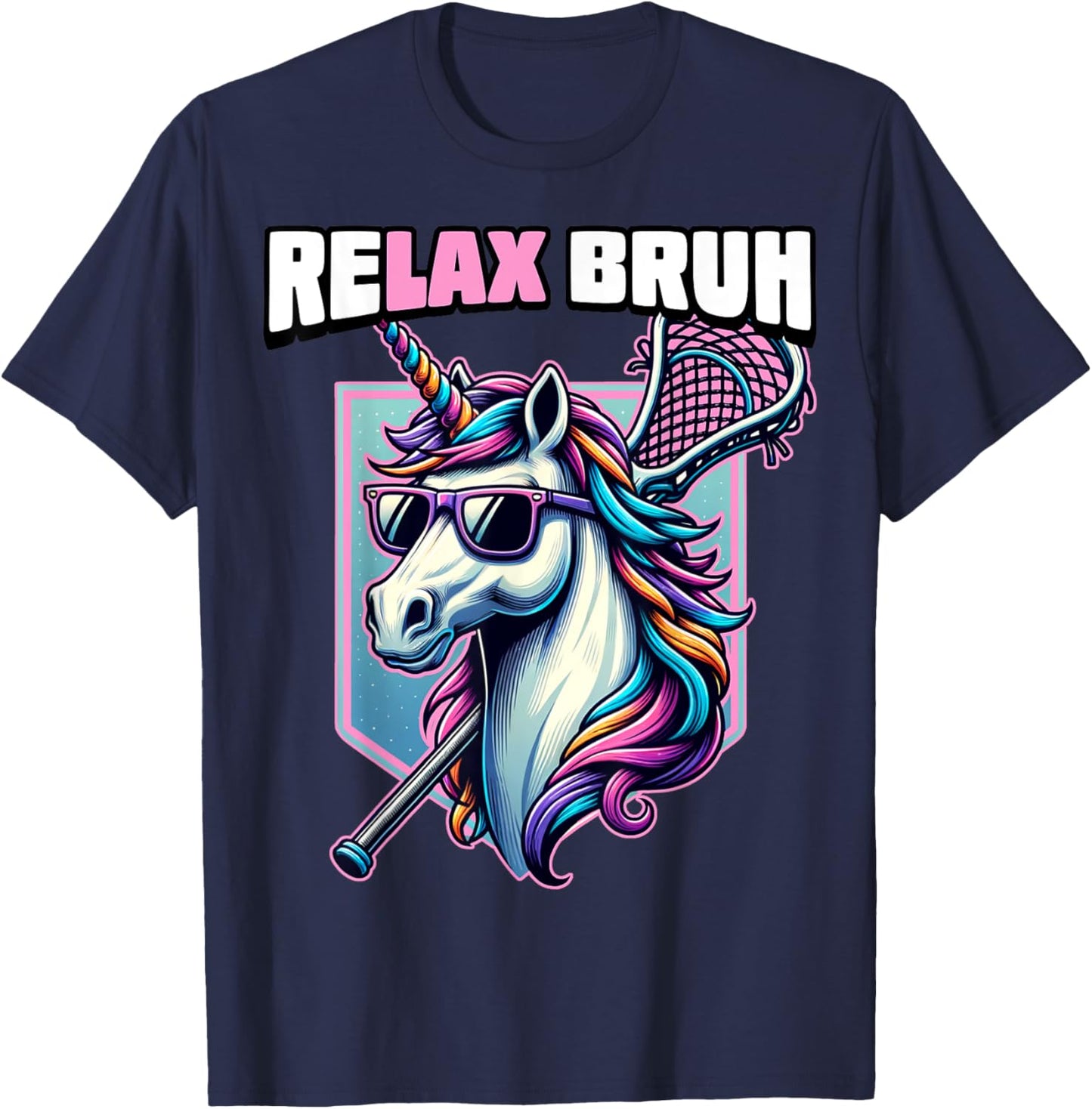 Relax Bro Bruh Funny Unicorn Lax Lacrosse Men Boys Girls T-Shirt - T-Shirt | Navy