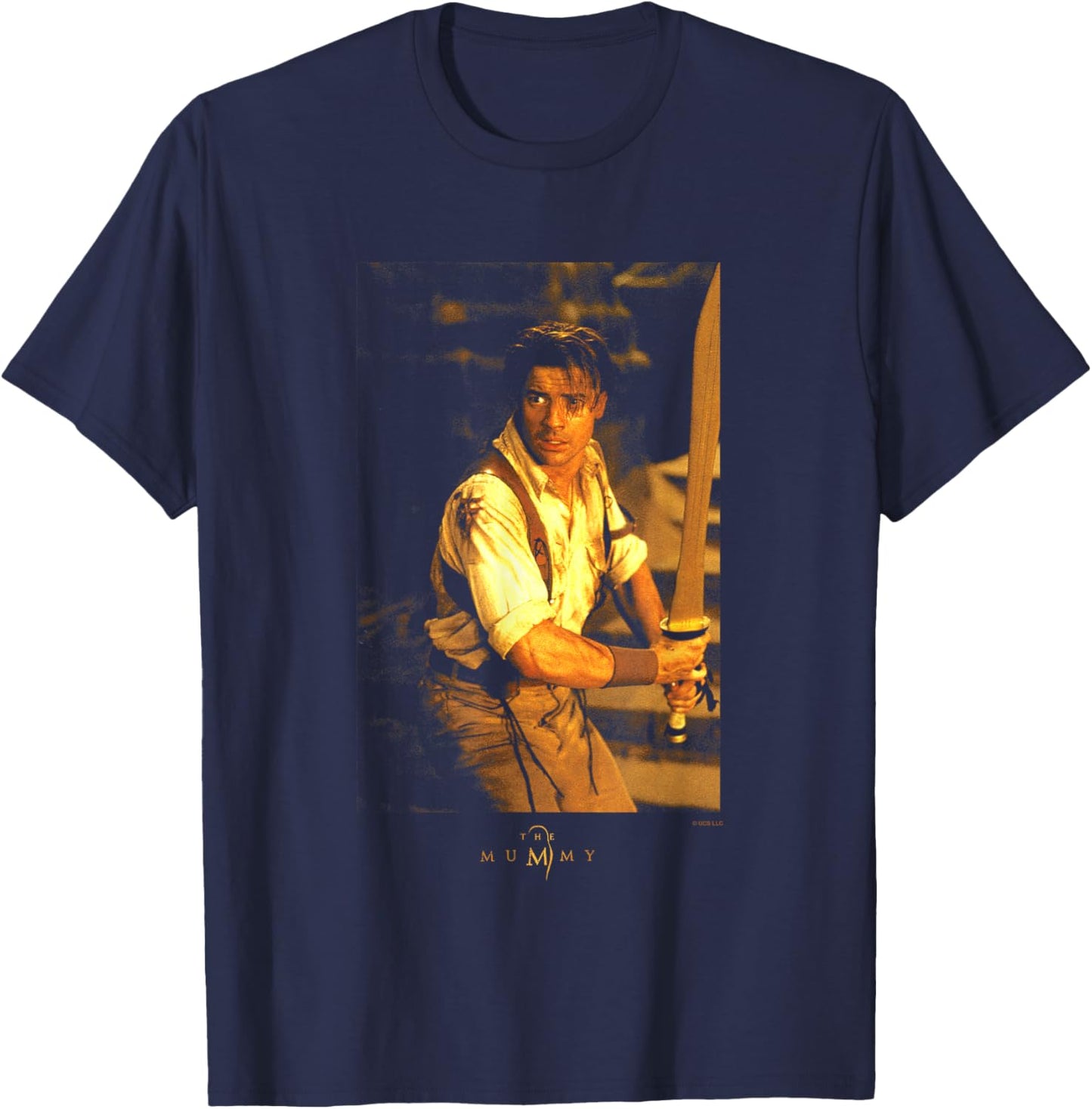 The Mummy Rick O'Connell Wielding Sword Poster T-Shirt - T-Shirt | Navy
